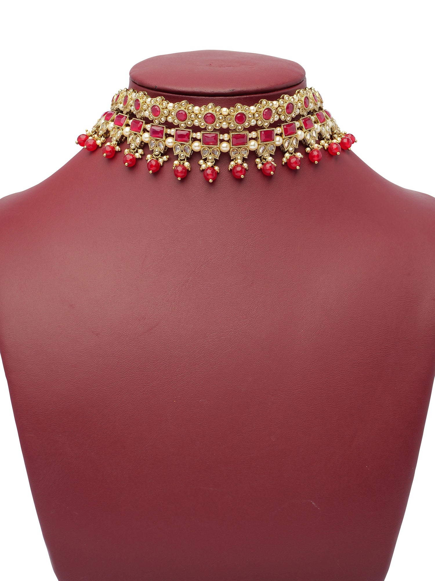 Dulari Necklace Set in Ruby and Antique Gold