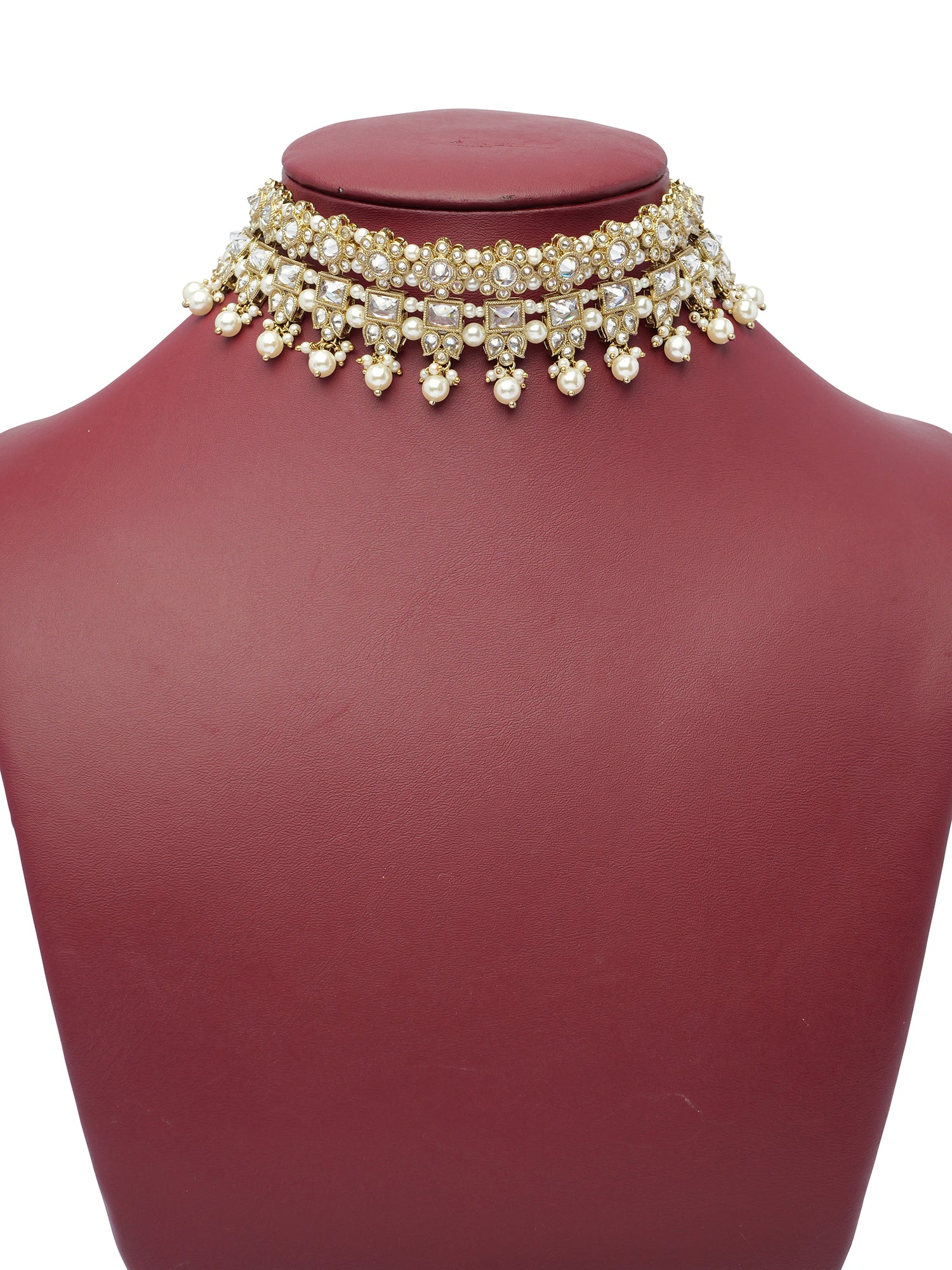Dulari Necklace Set in White and Antique Gold