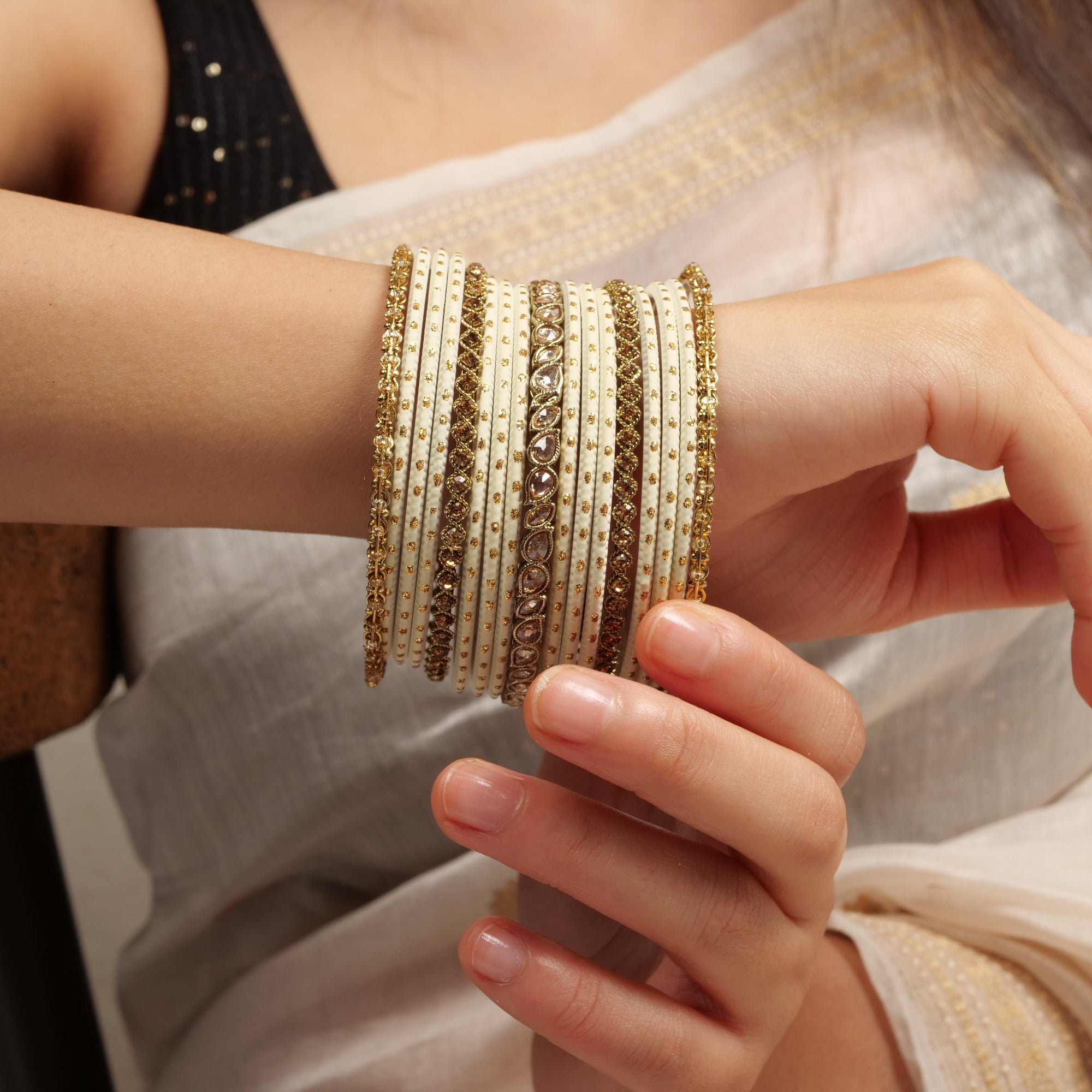 Ethnic Bangle Set in Cream