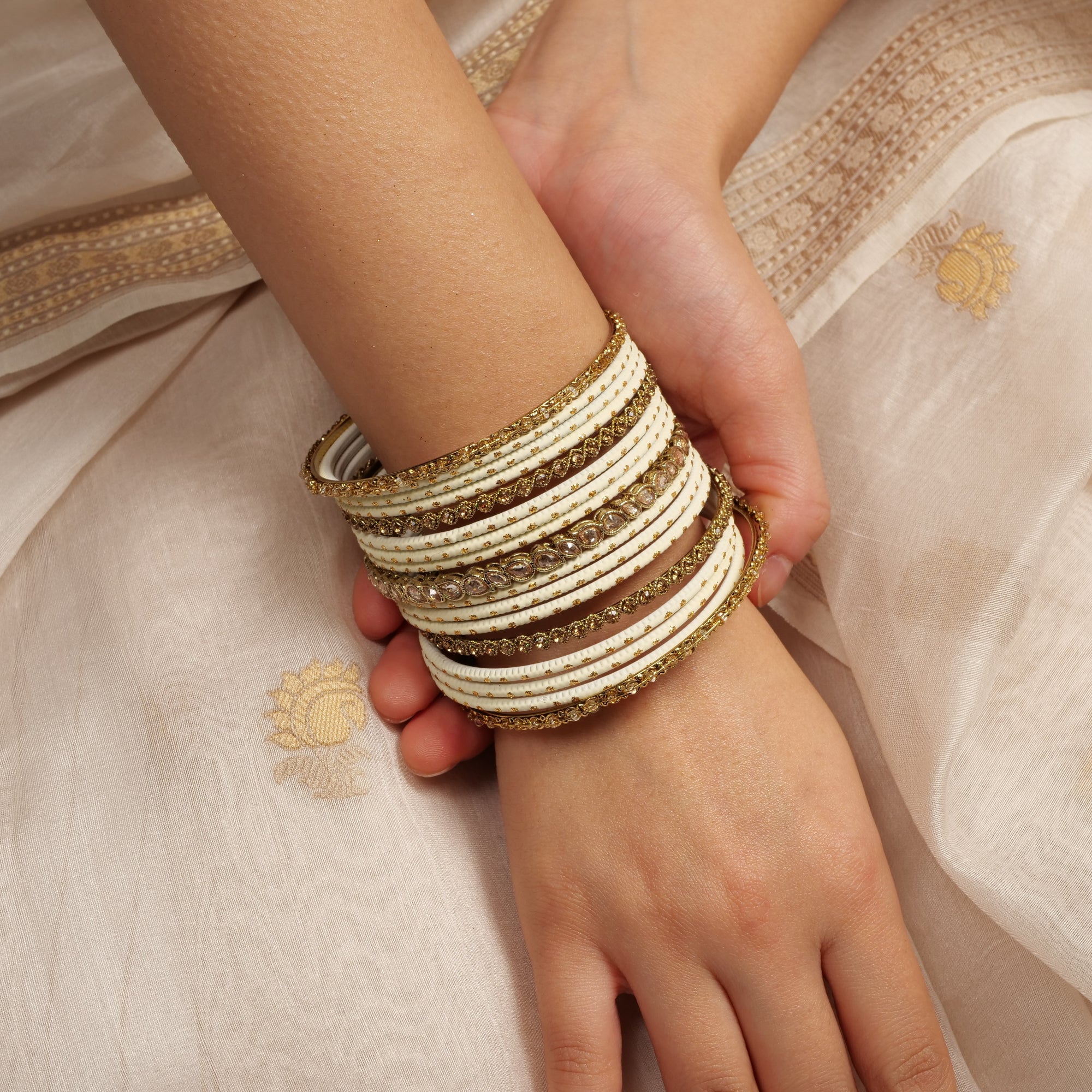 Ethnic Bangle Set in Cream