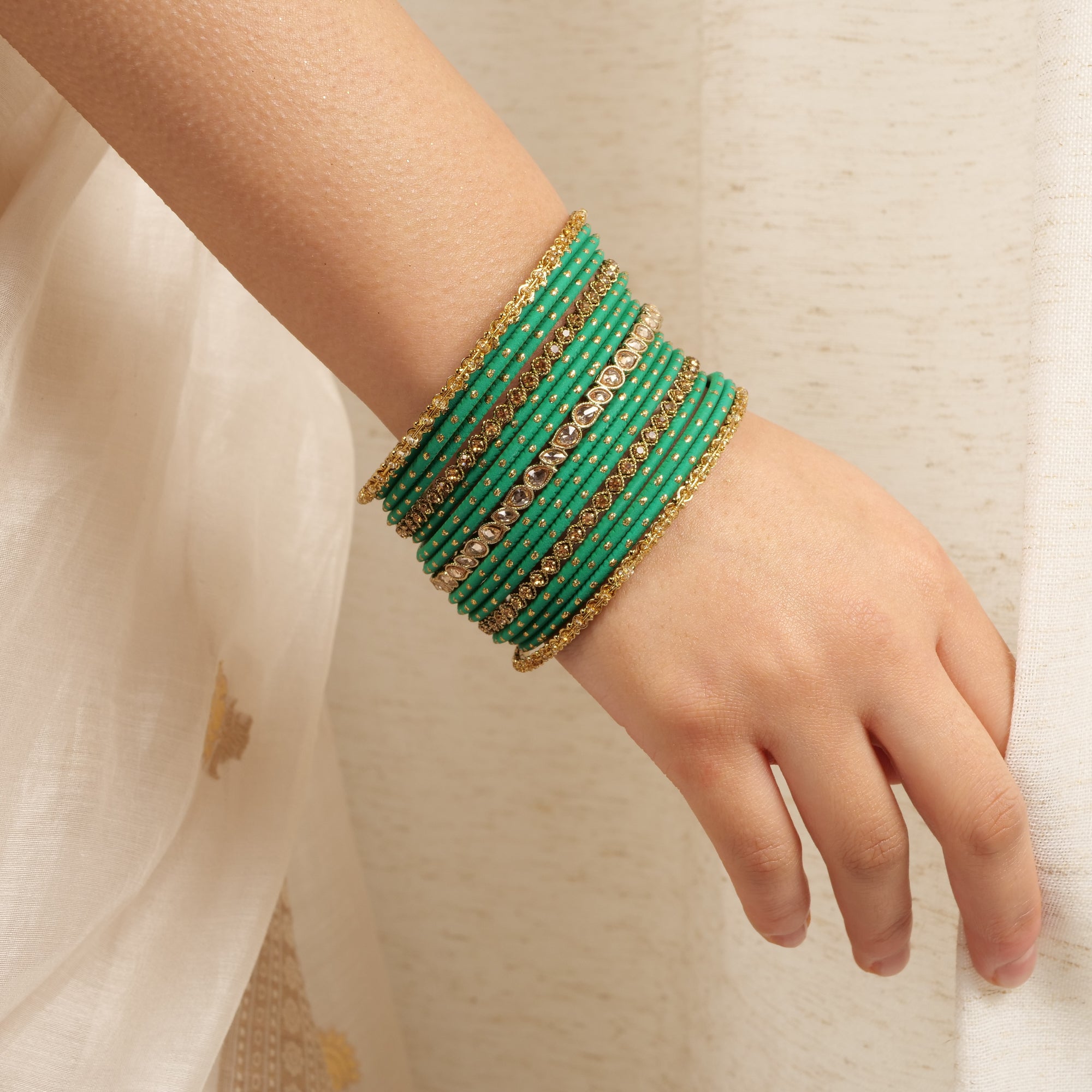 Ethnic Bangle Set in Green