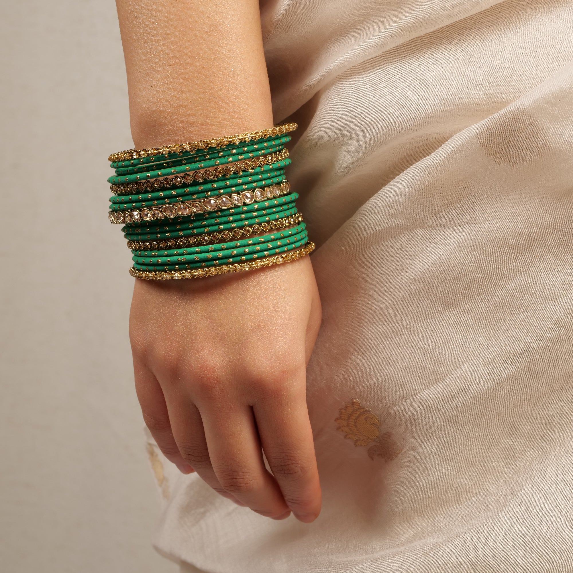 Ethnic Bangle Set in Green