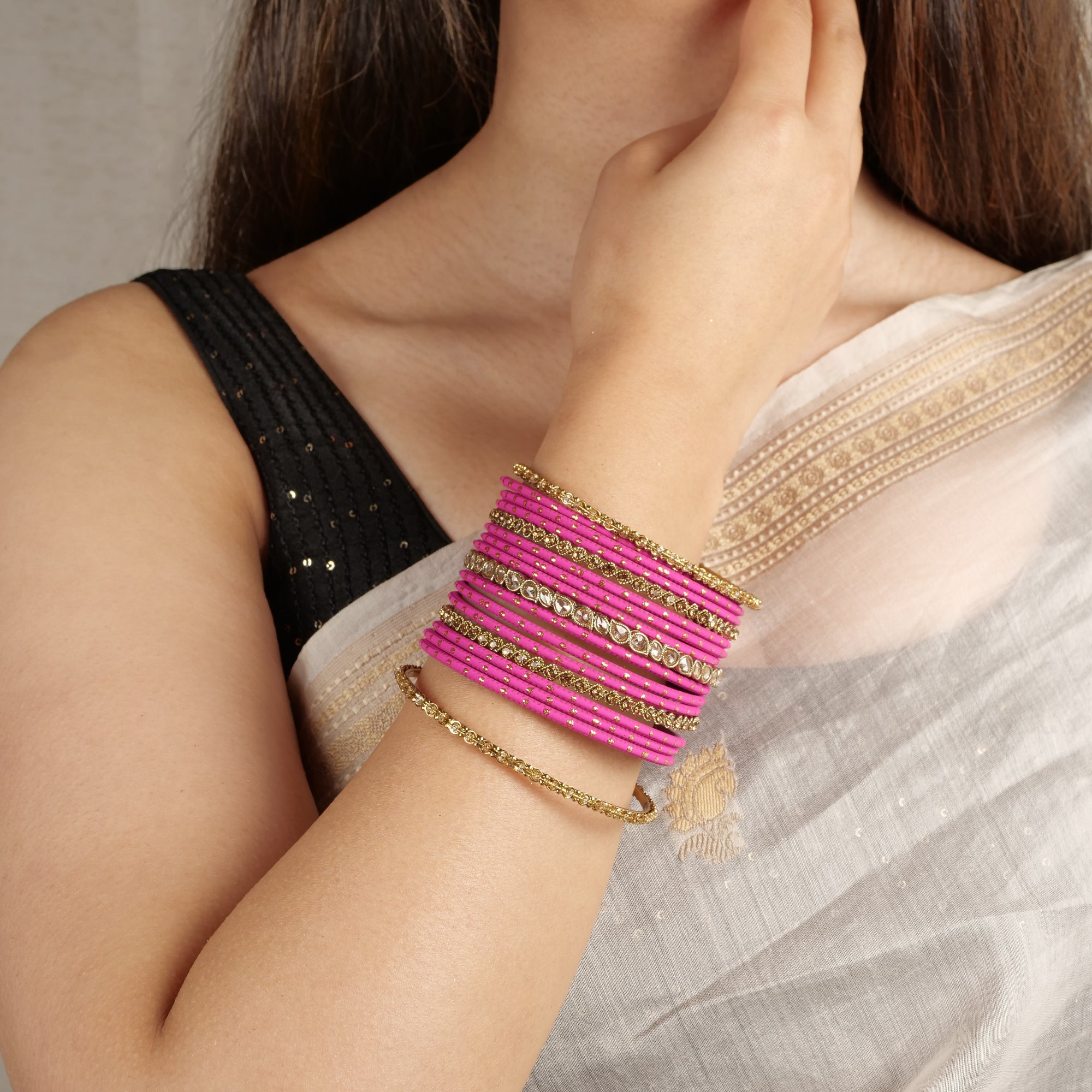 Ethnic Bangle Set in Hot Pink