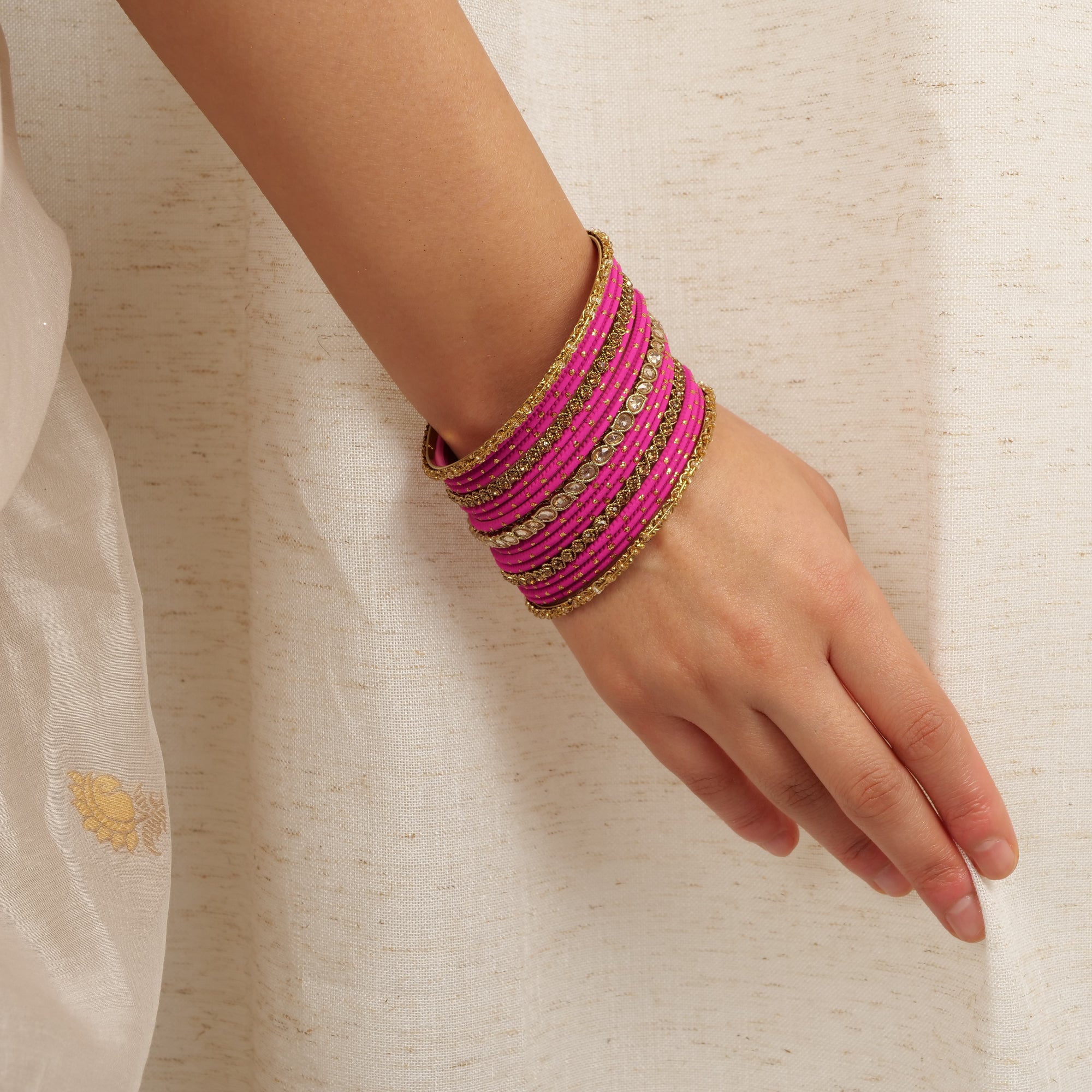 Ethnic Bangle Set in Hot Pink