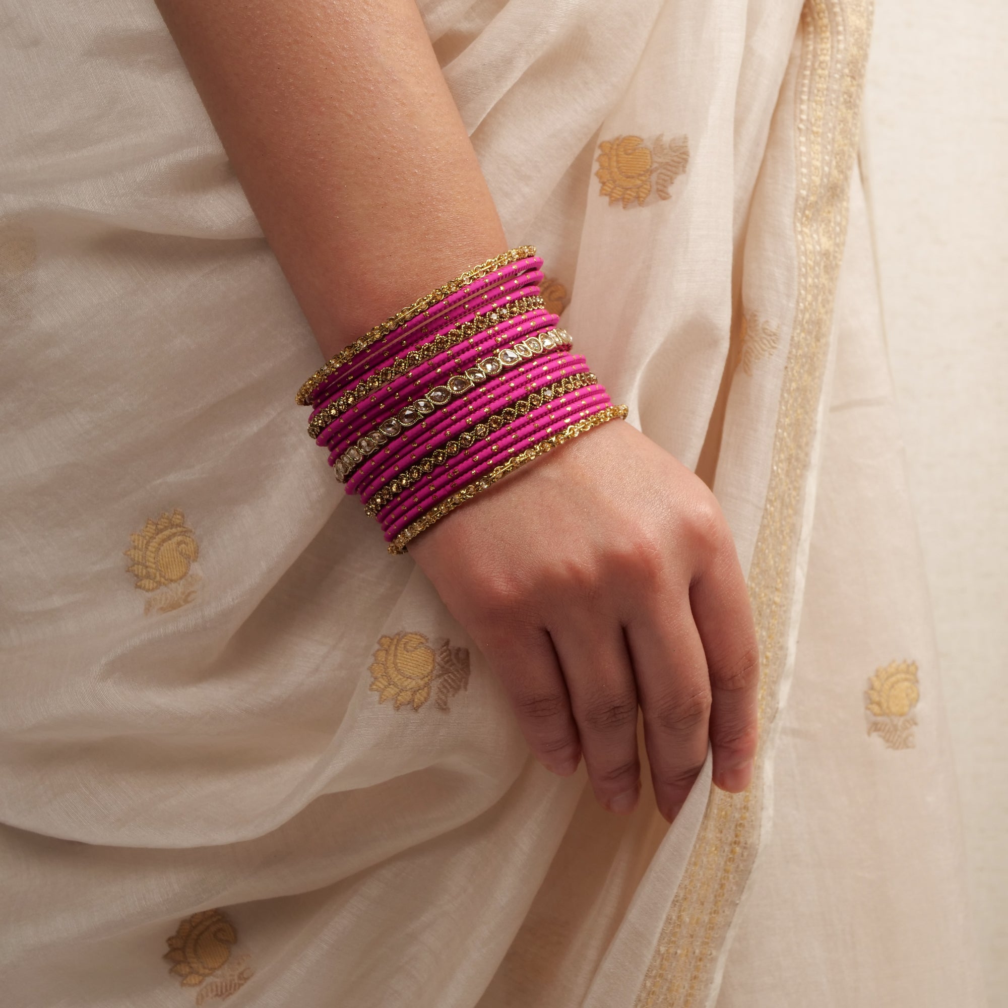 Ethnic Bangle Set in Hot Pink