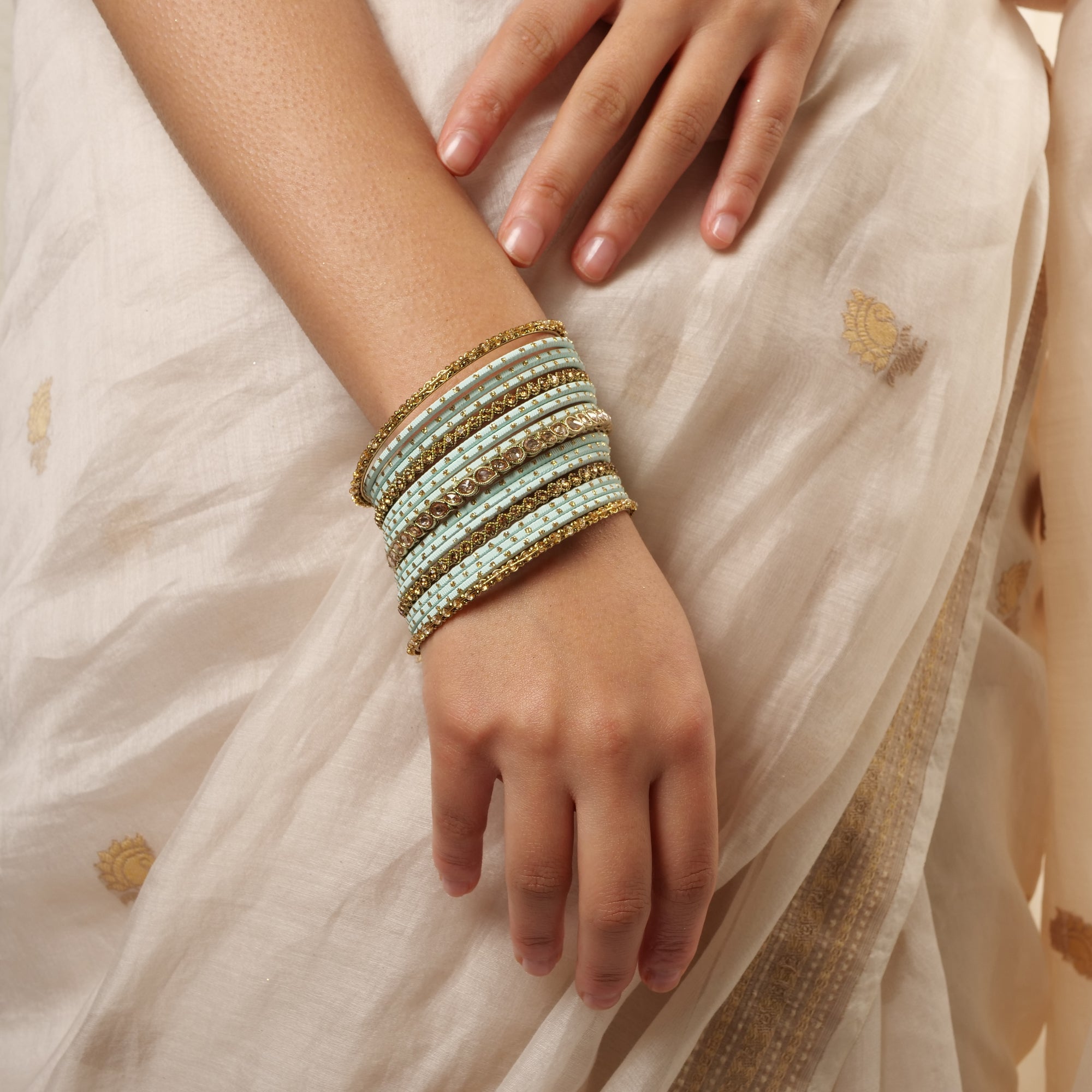 Ethnic Bangle Set in Light Blue