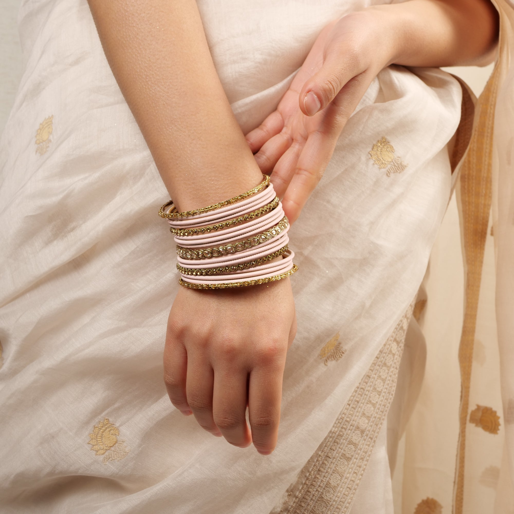 Ethnic Bangle Set in Light Pink