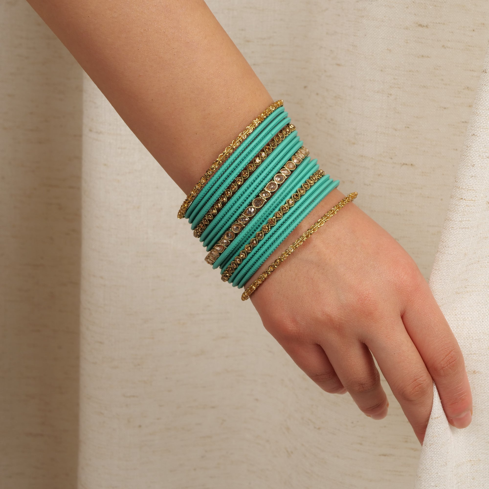 Ethnic Bangle Set in Teal