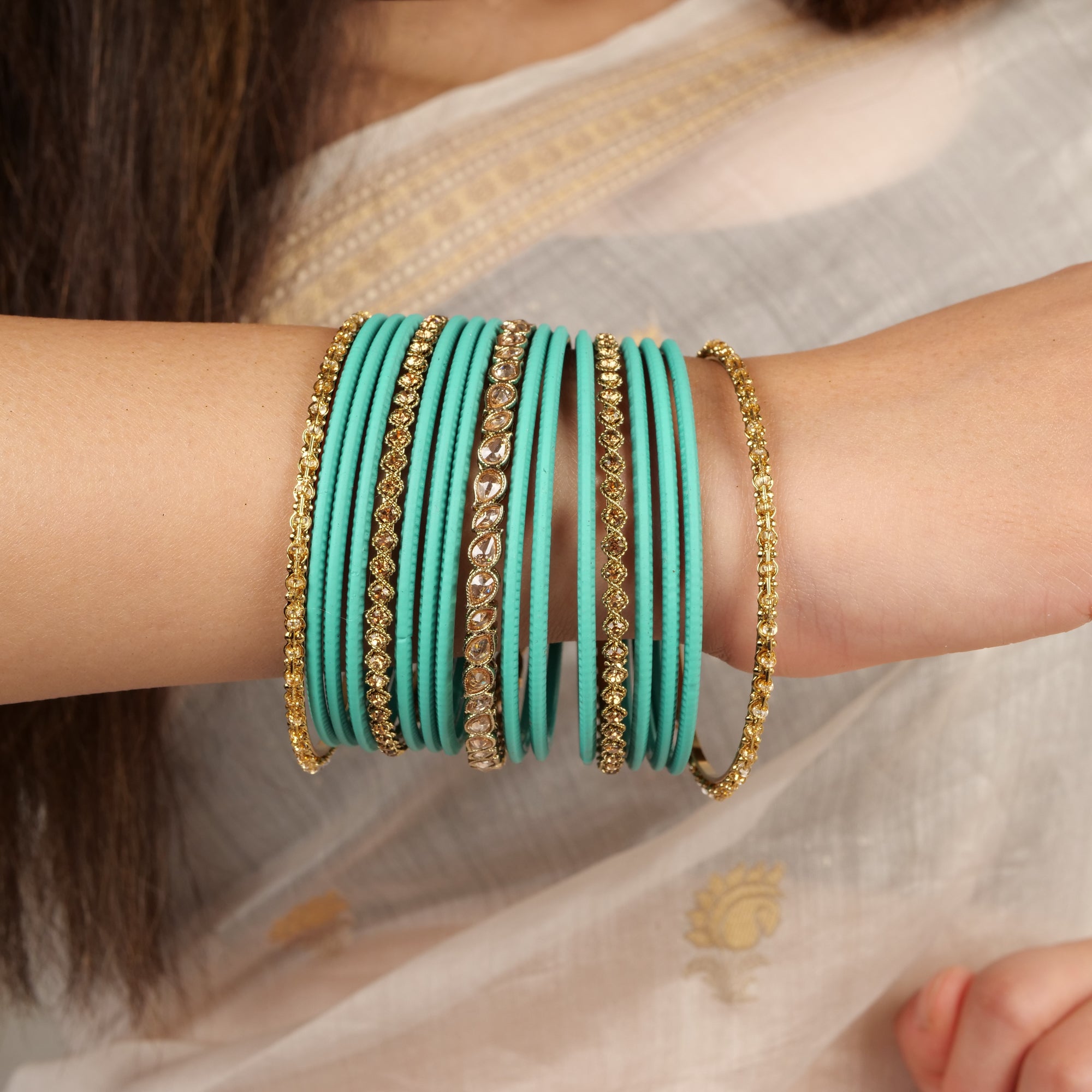 Ethnic Bangle Set in Teal