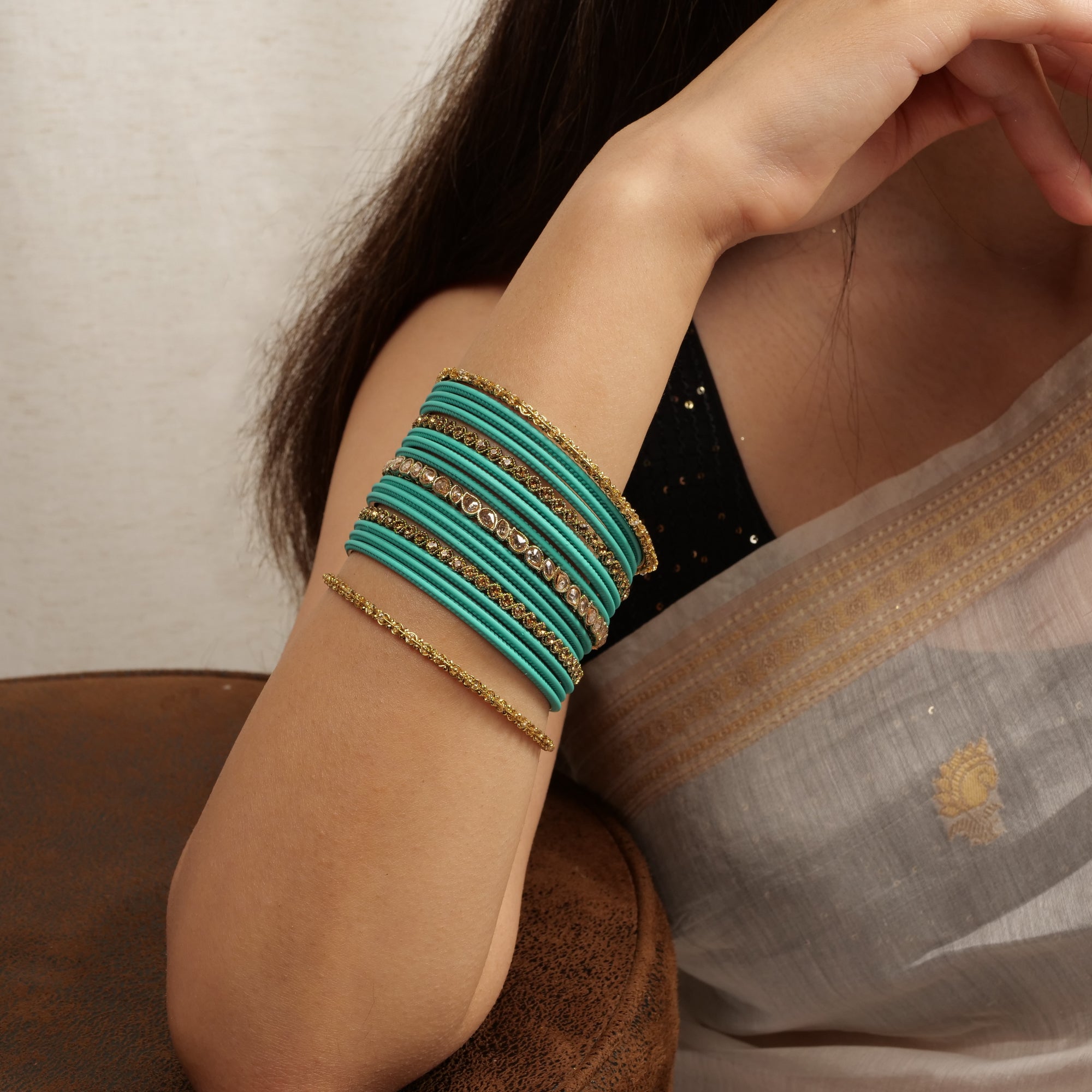 Ethnic Bangle Set in Teal