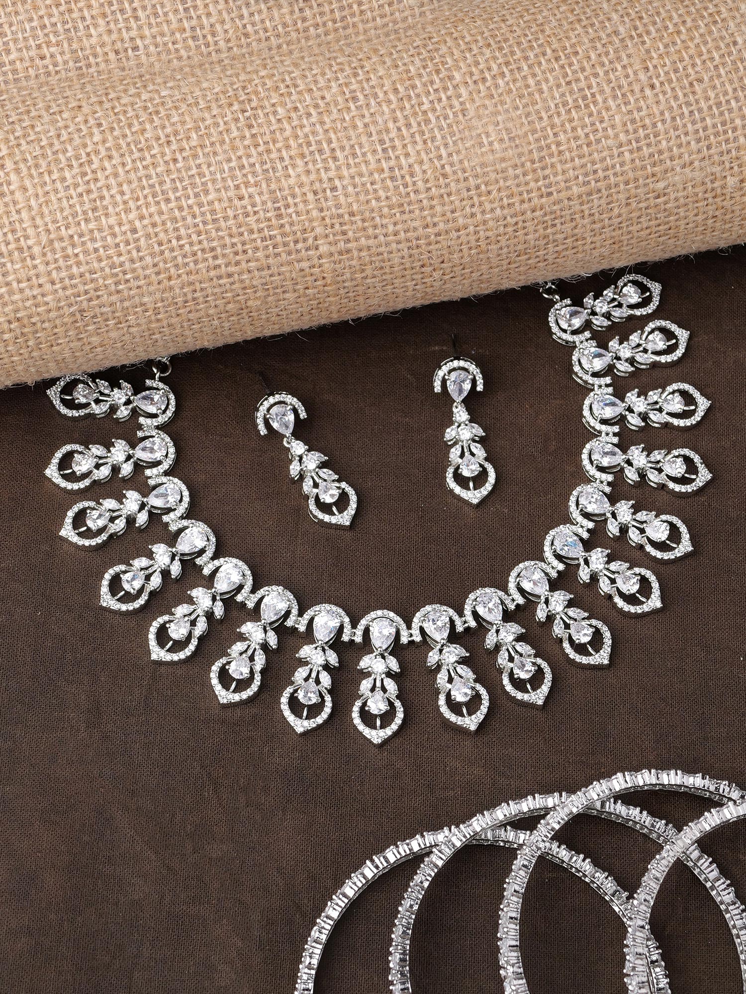 Elara Cubic Zirconia Necklace Set in Rhodium