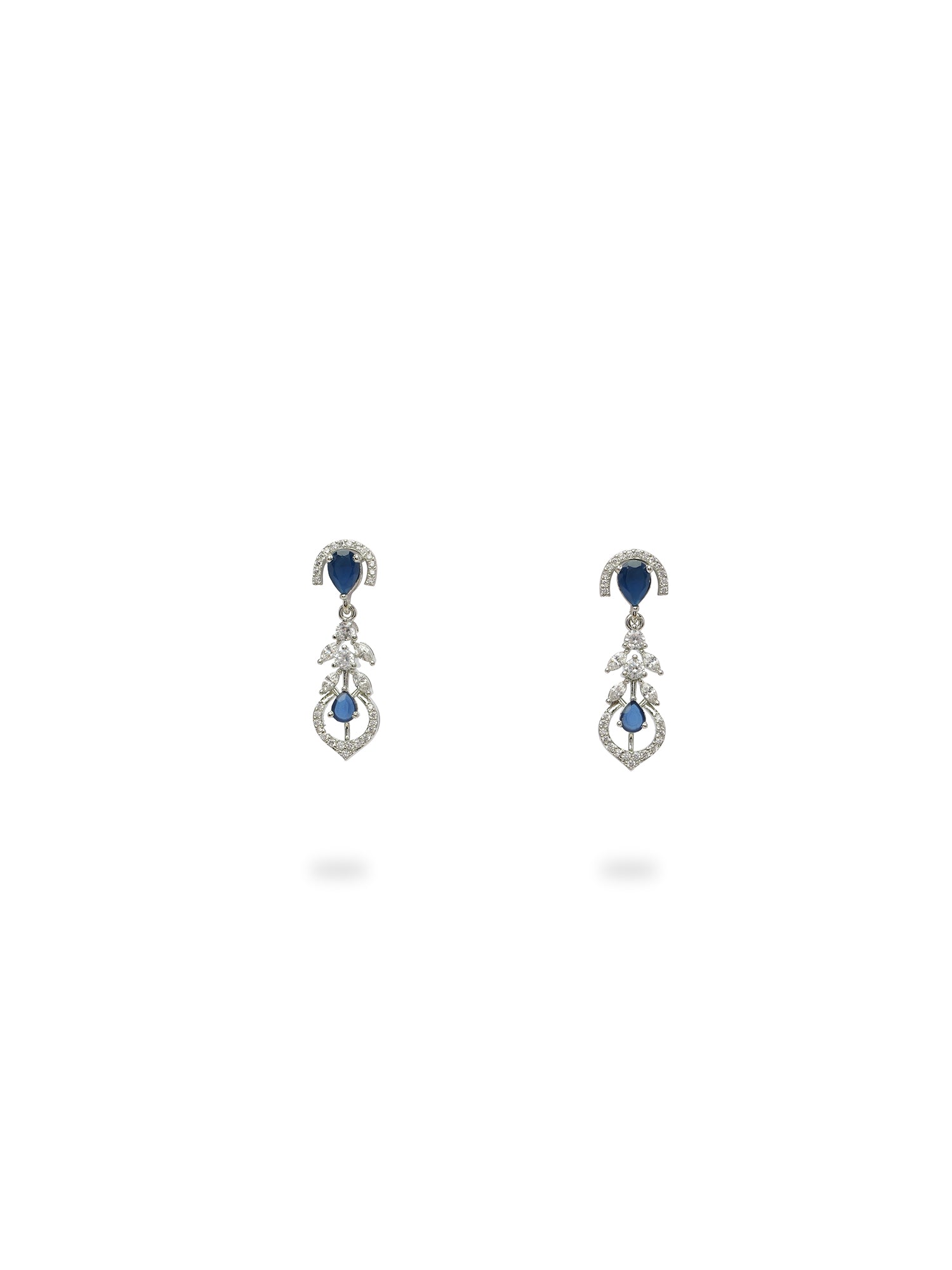 Elara Cubic Zirconia Necklace Set in Blue and Rhodium