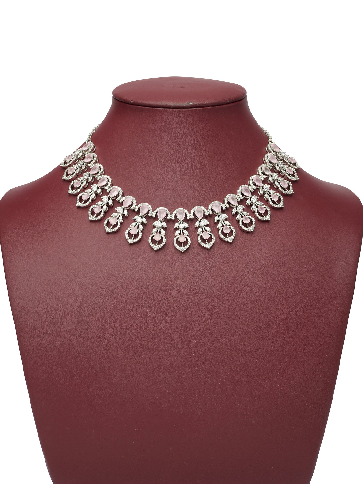 Elara Cubic Zirconia Necklace Set in Pink and Rhodium