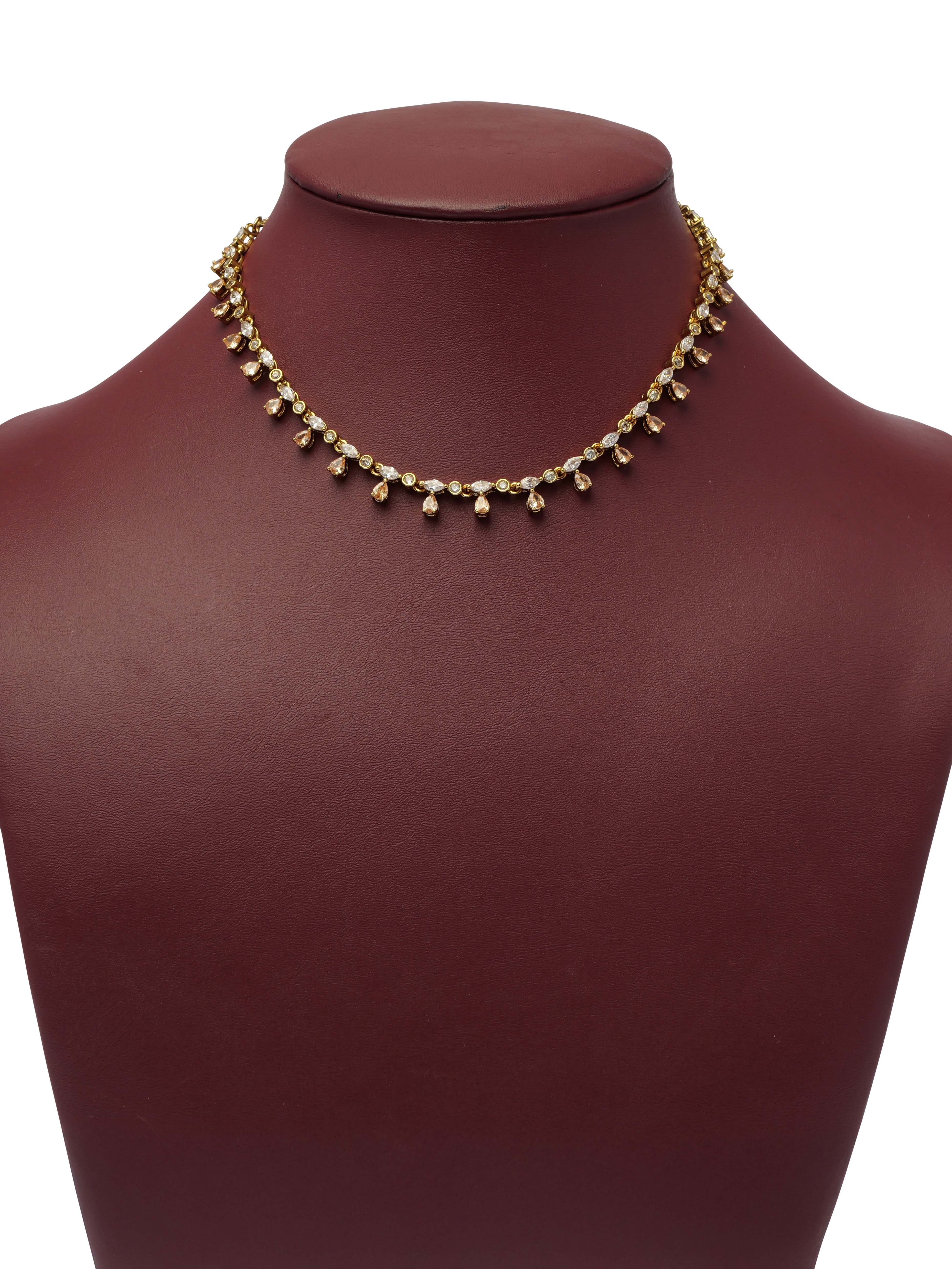 Elegant Cubic Zirconia Necklace Set in Champagne