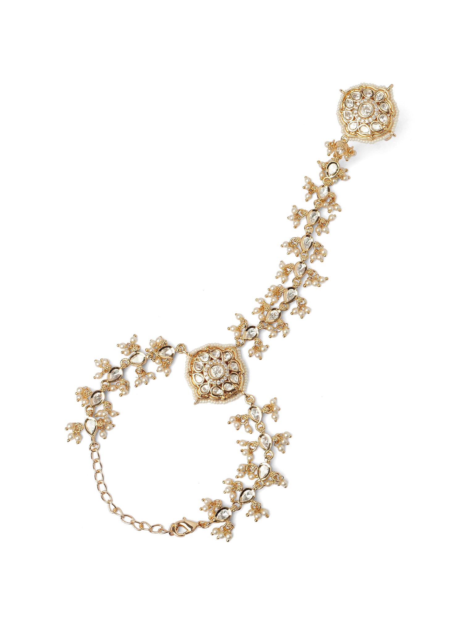 Elira Kundan Hand Chain in Pearl