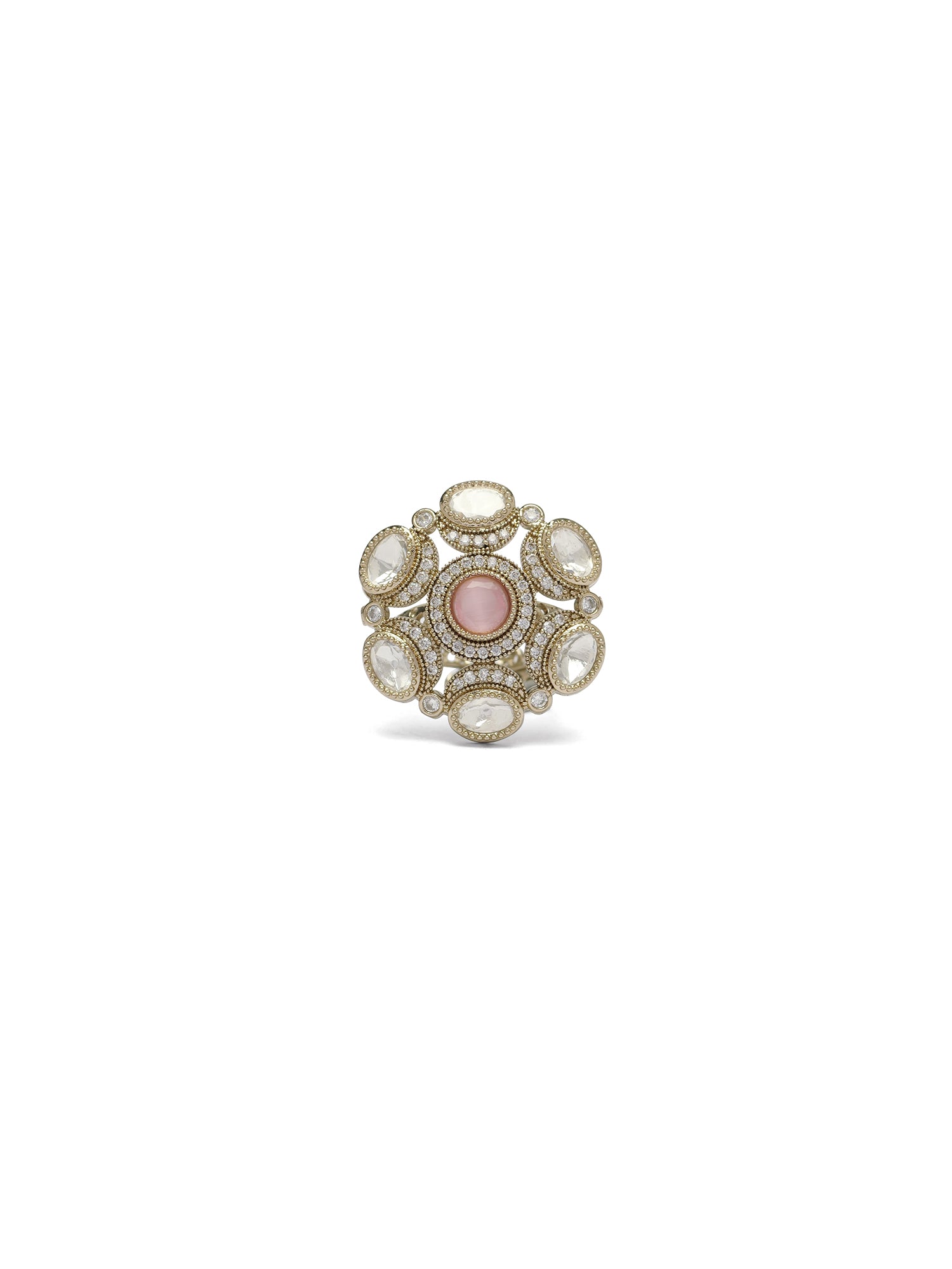 Esha Kundan Ring in Light Pink