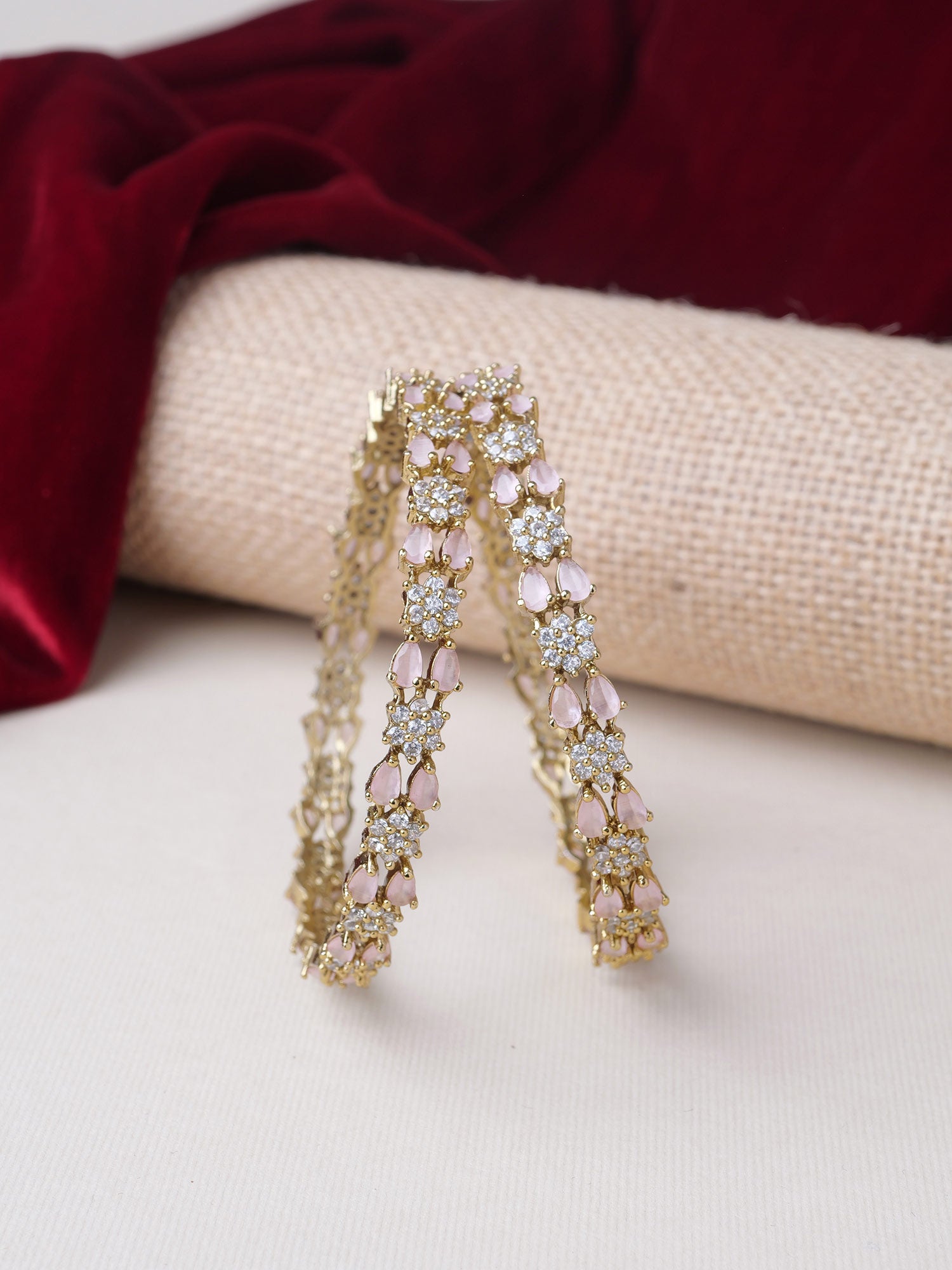 Eshana Cubic Zirconia Bangles in Light Pink