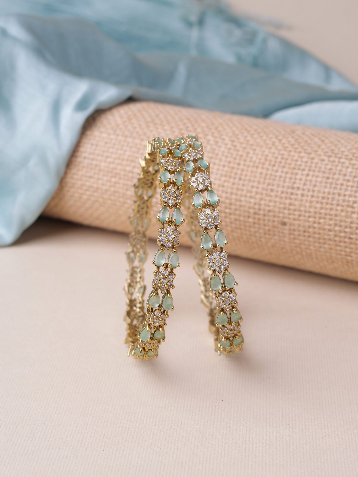Eshana Cubic Zirconia Bangles in Mint