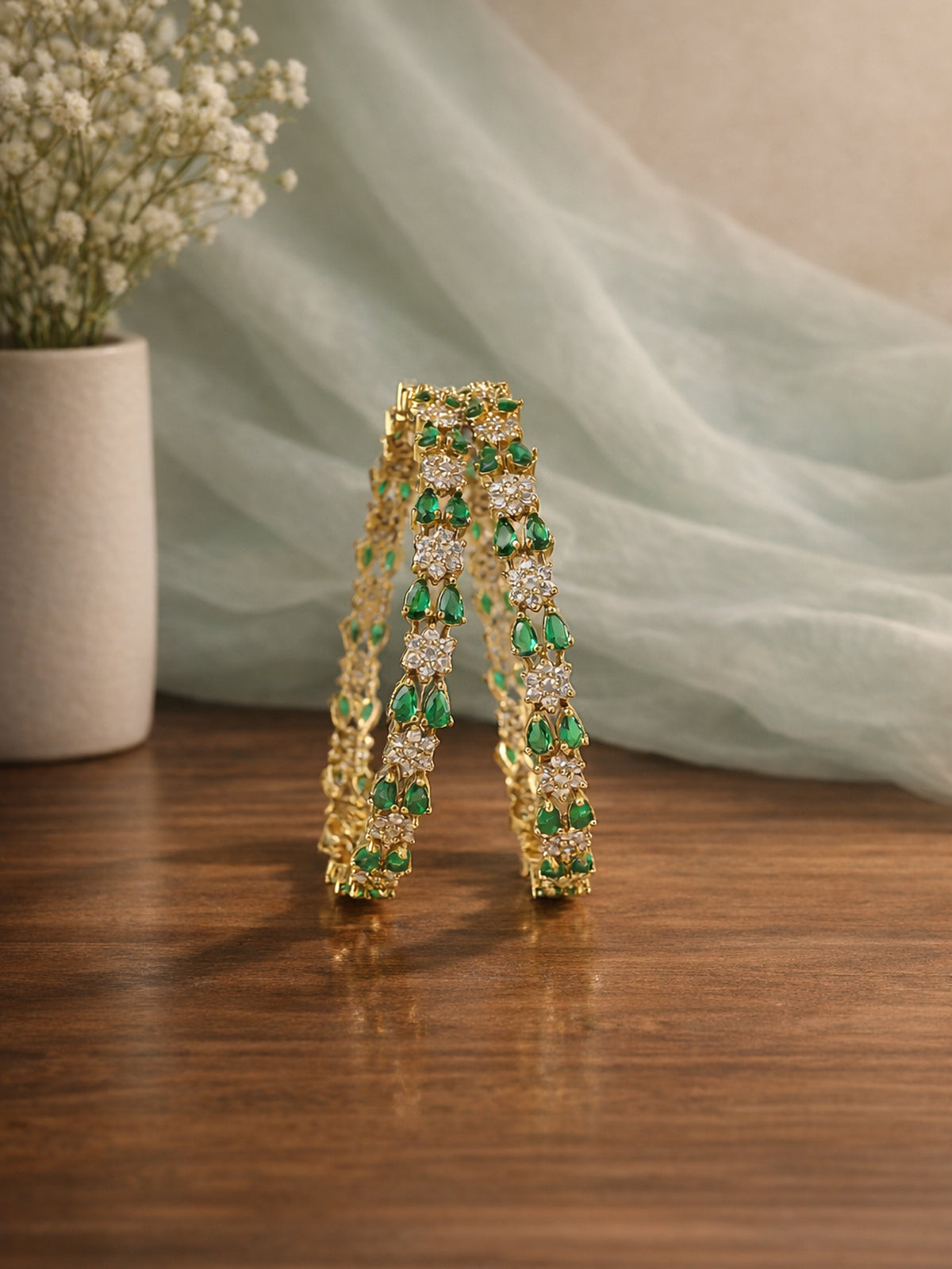 Eshana Cubic Zirconia Bangles in Green