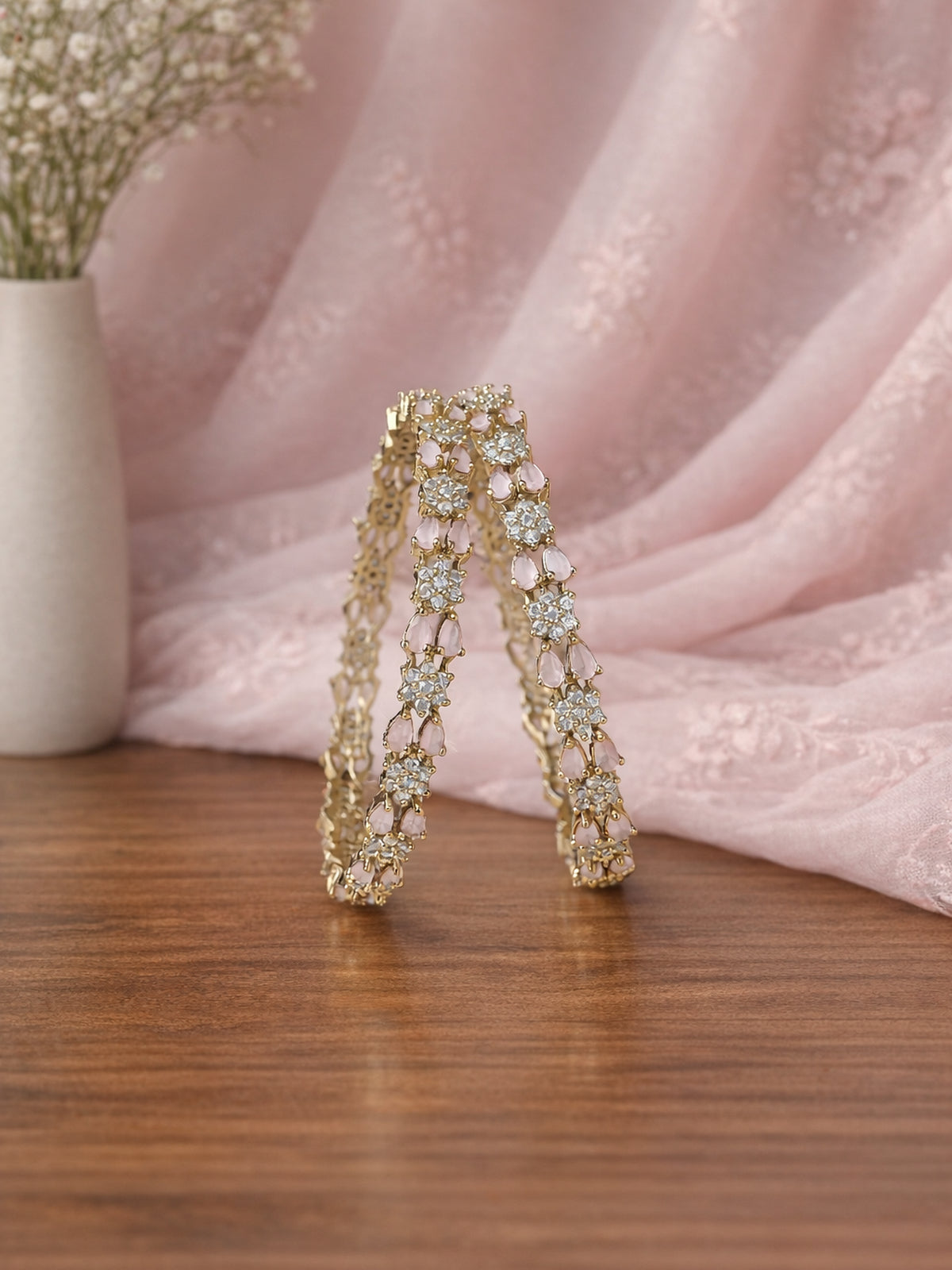 Eshana Cubic Zirconia Bangles in Light Pink