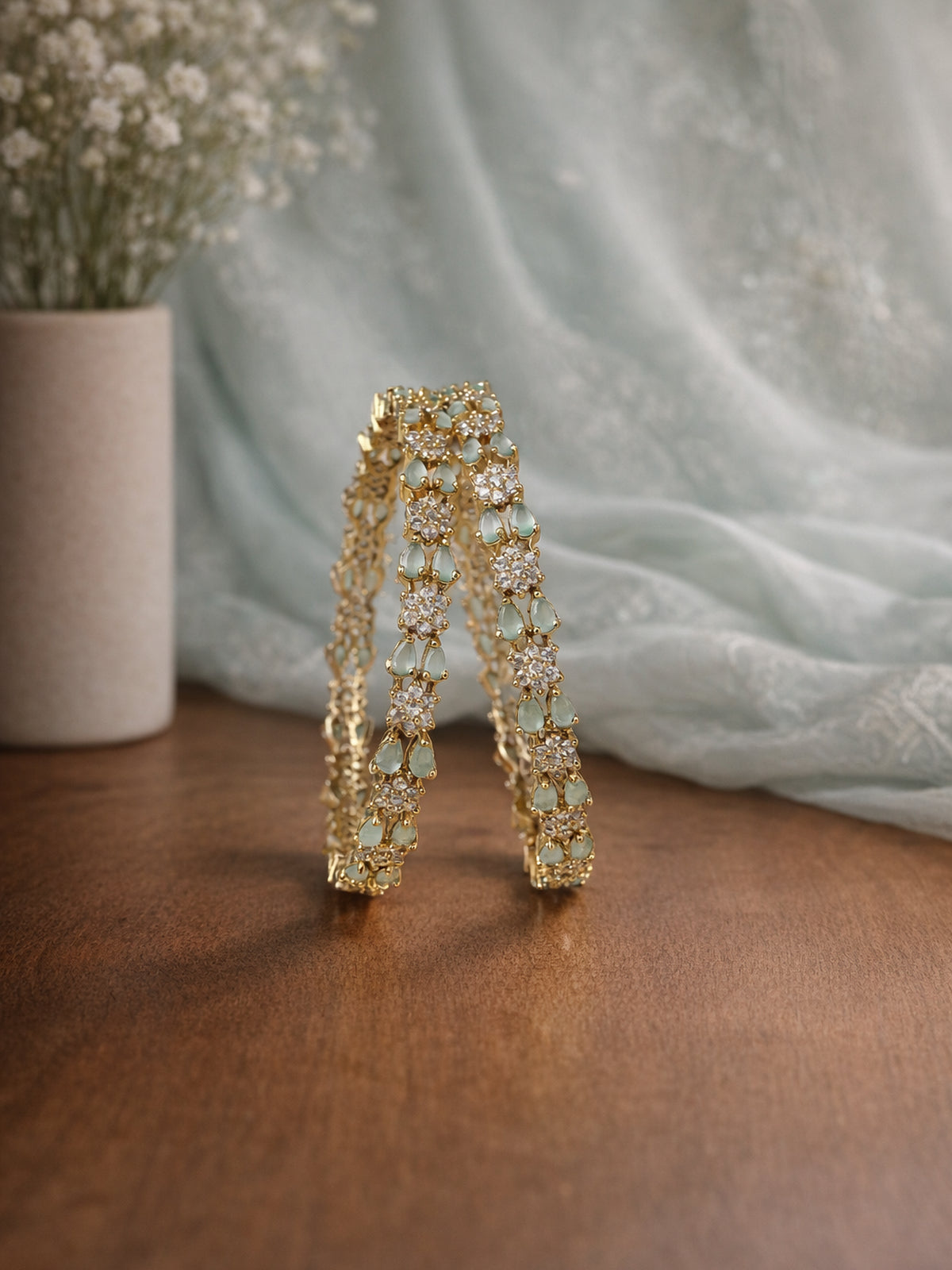 Eshana Cubic Zirconia Bangles in Mint