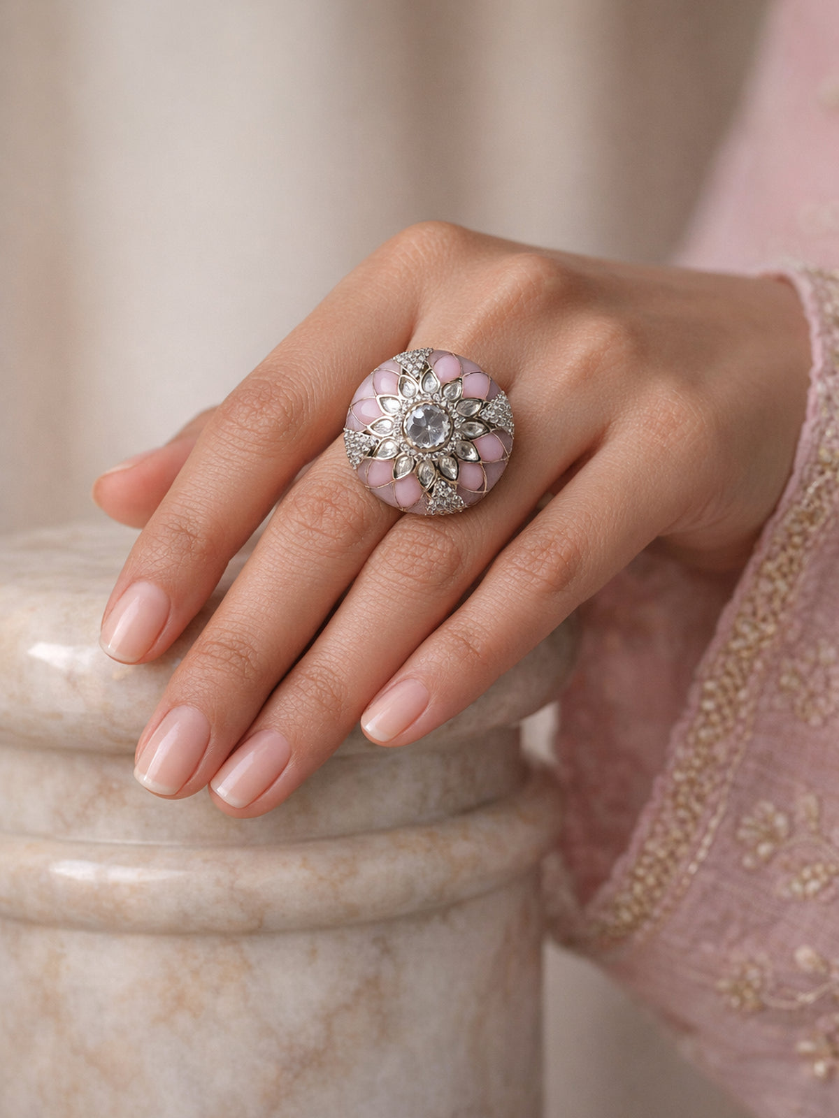 Eshara Kundan Ring in Pink