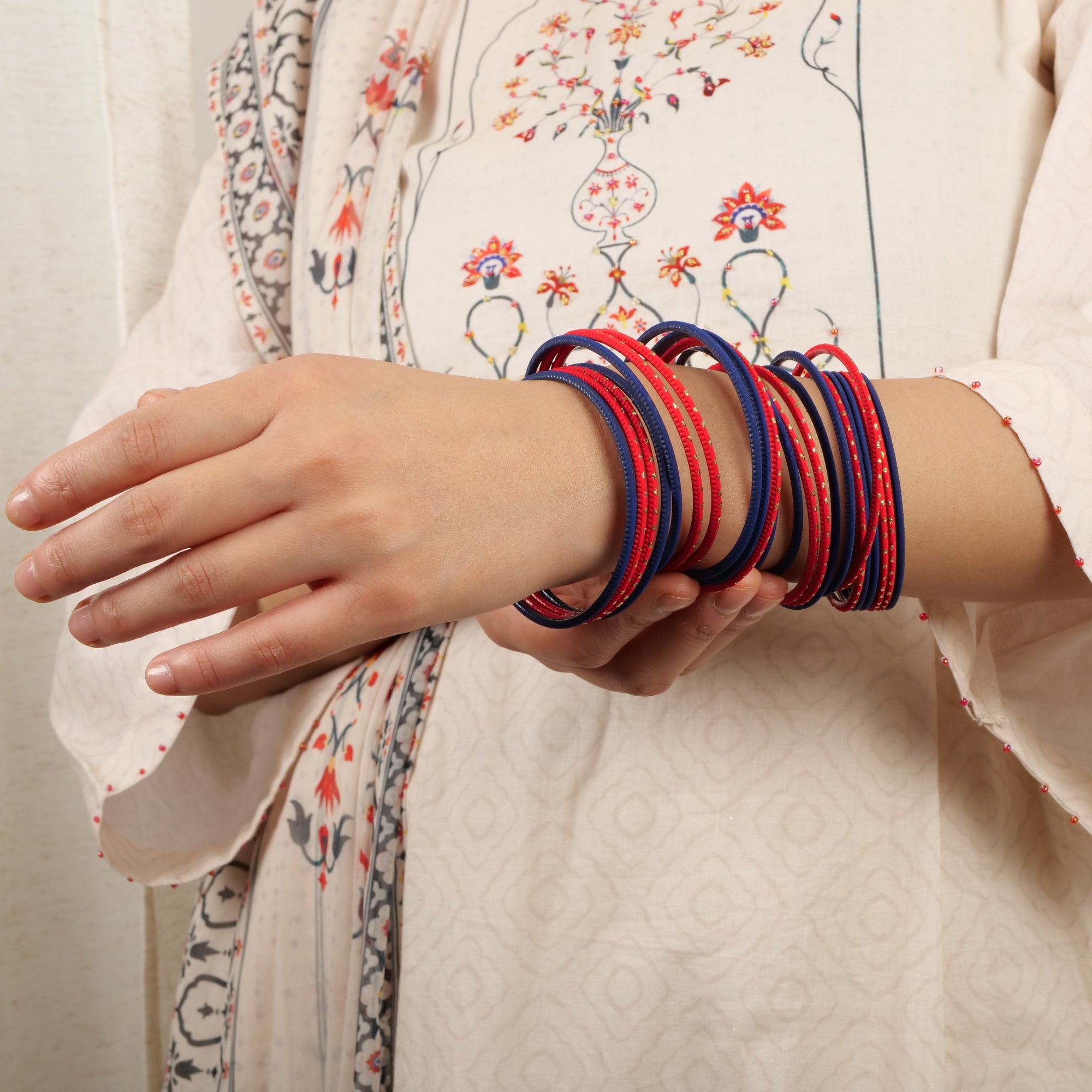 Ethnic Red and Blue Bangle Stack