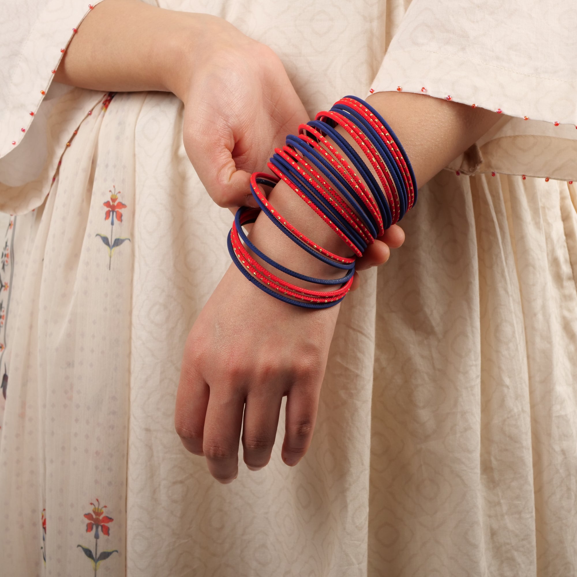 Ethnic Red and Blue Bangle Stack