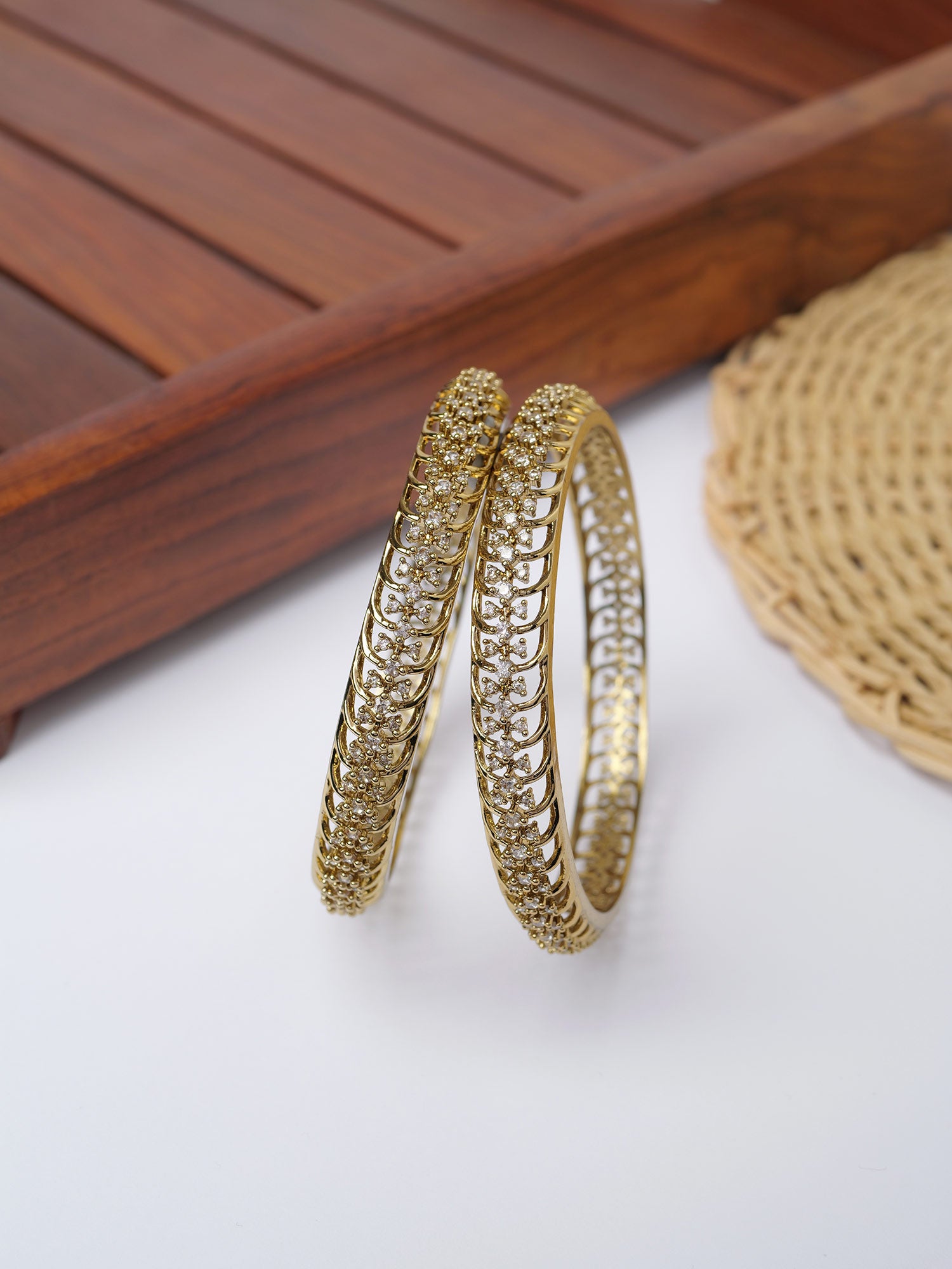 Evara Cubic Zirconia Bangles in White
