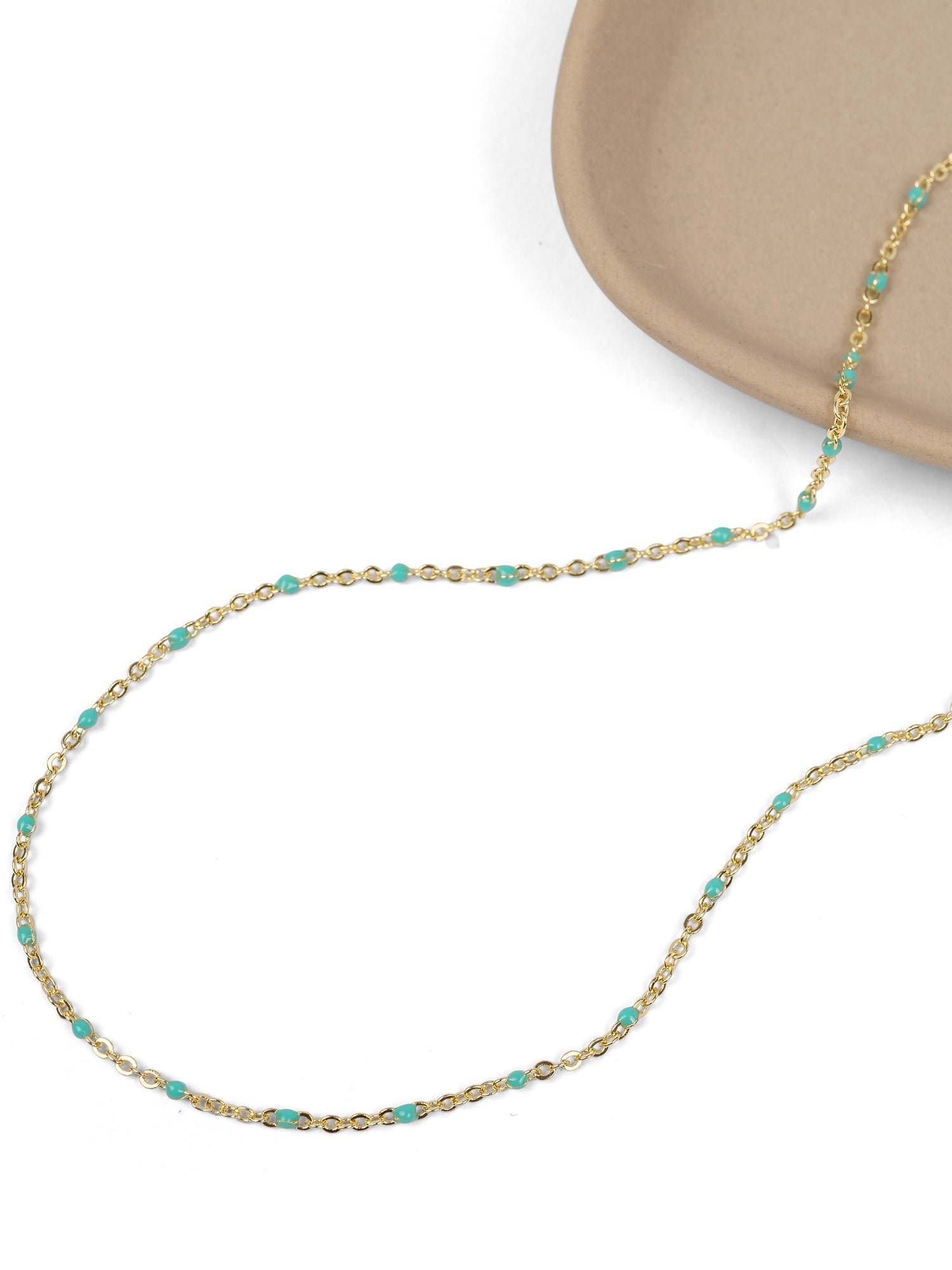 Delicate Green Bead Chain in Gold