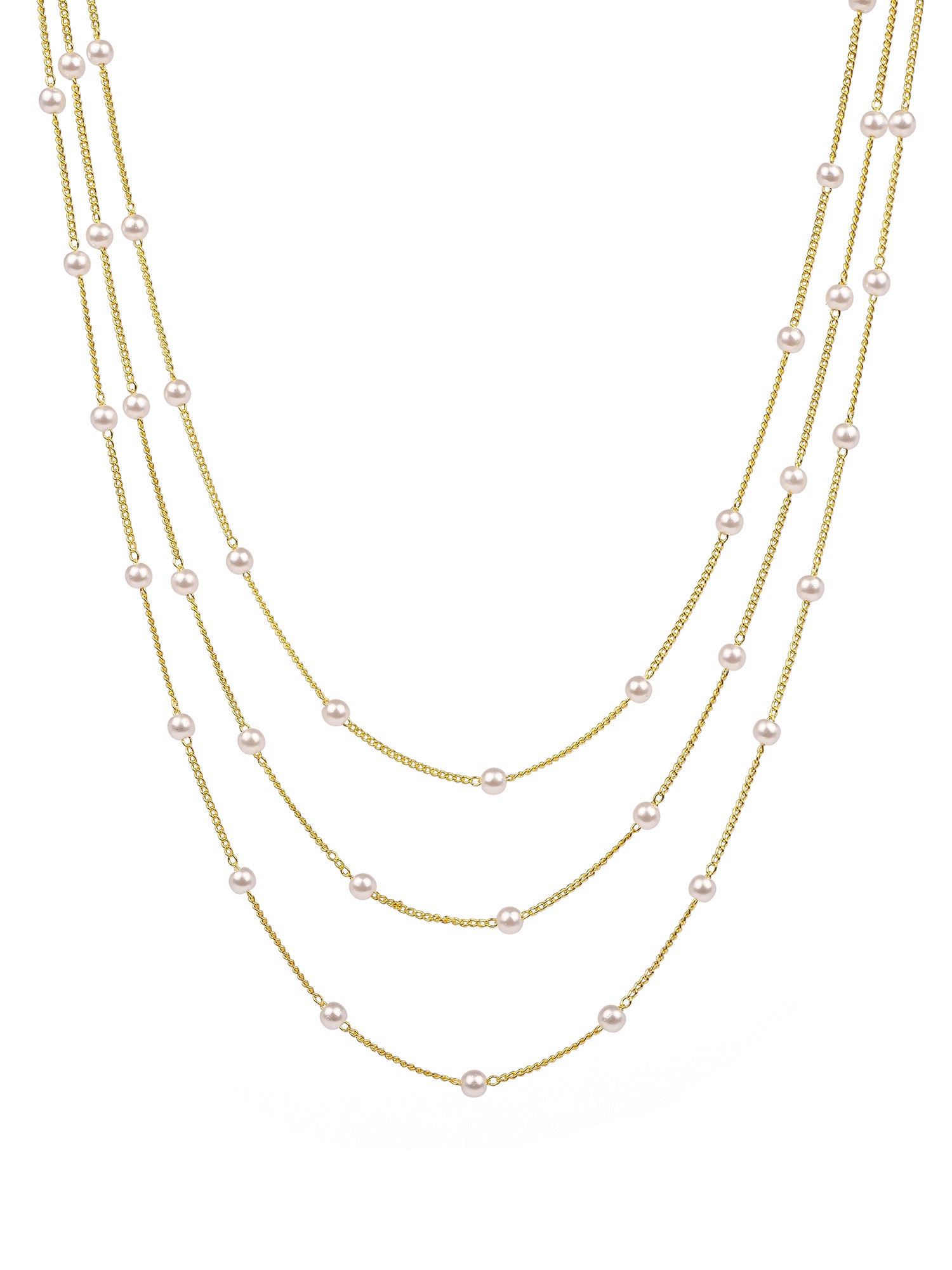 Triple Layer Pearl Chain in Gold