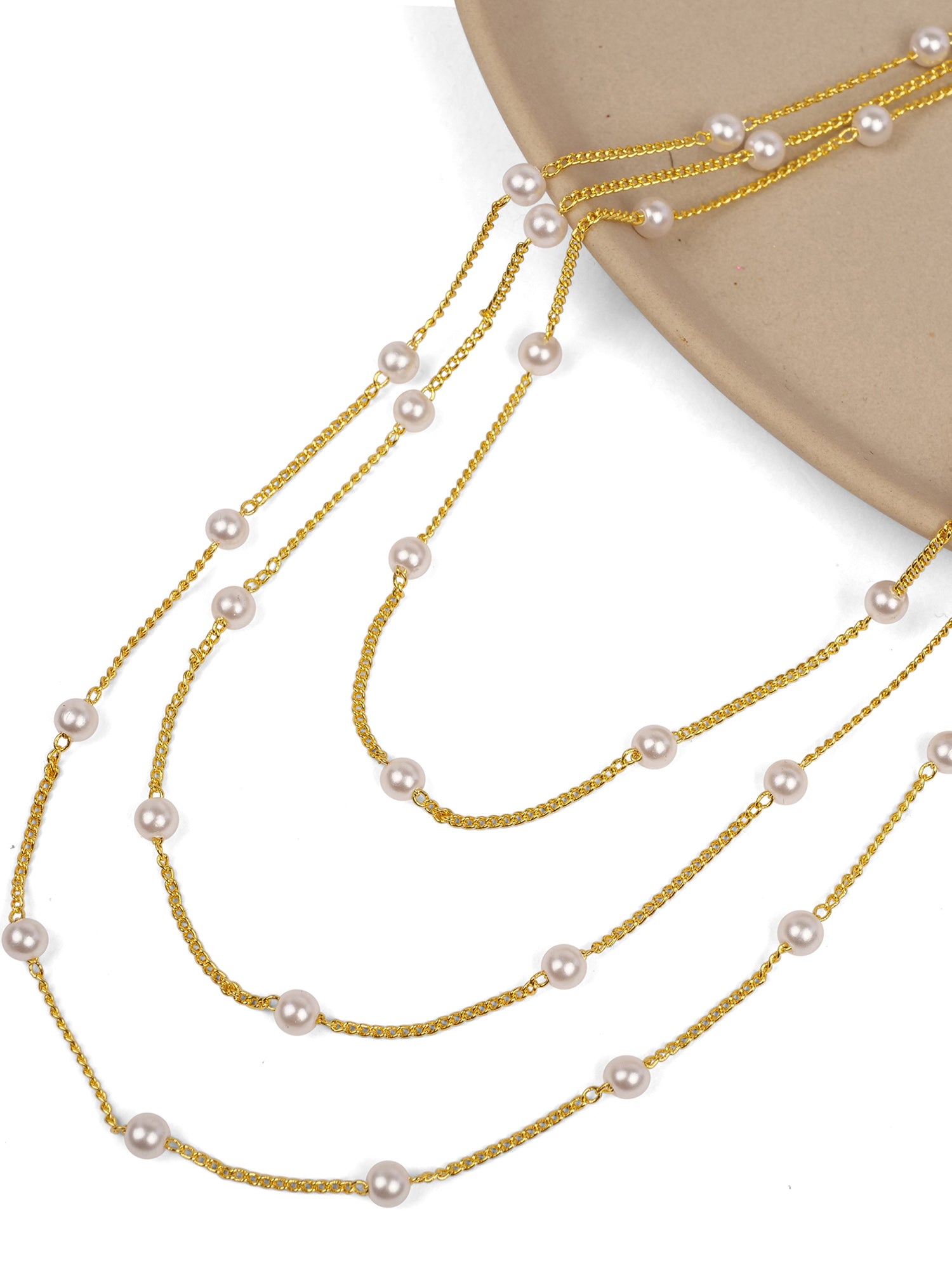 Triple Layer Pearl Chain in Gold