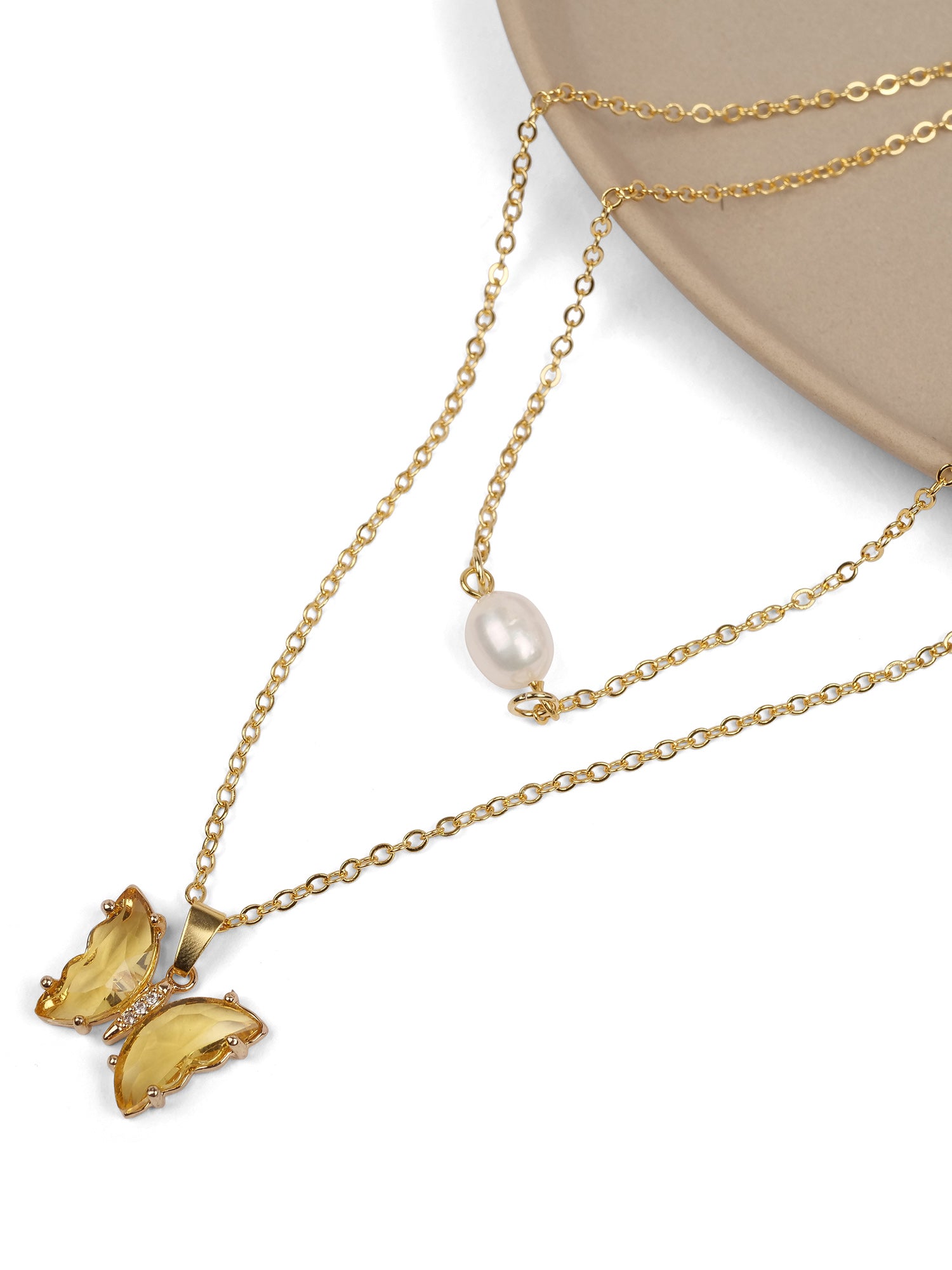 Double Chain Butterfly and Pearl Necklace