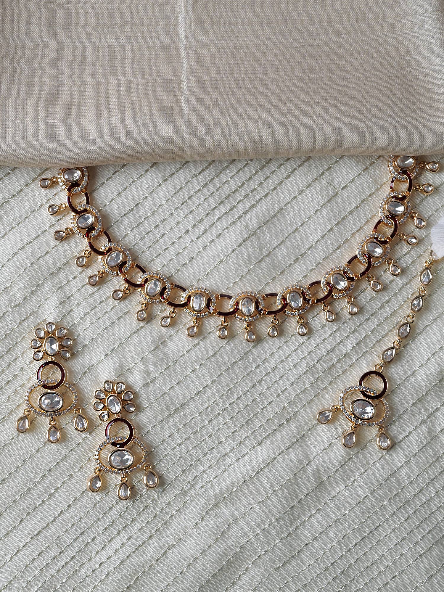 Farah Kundan Necklace Set in Maroon