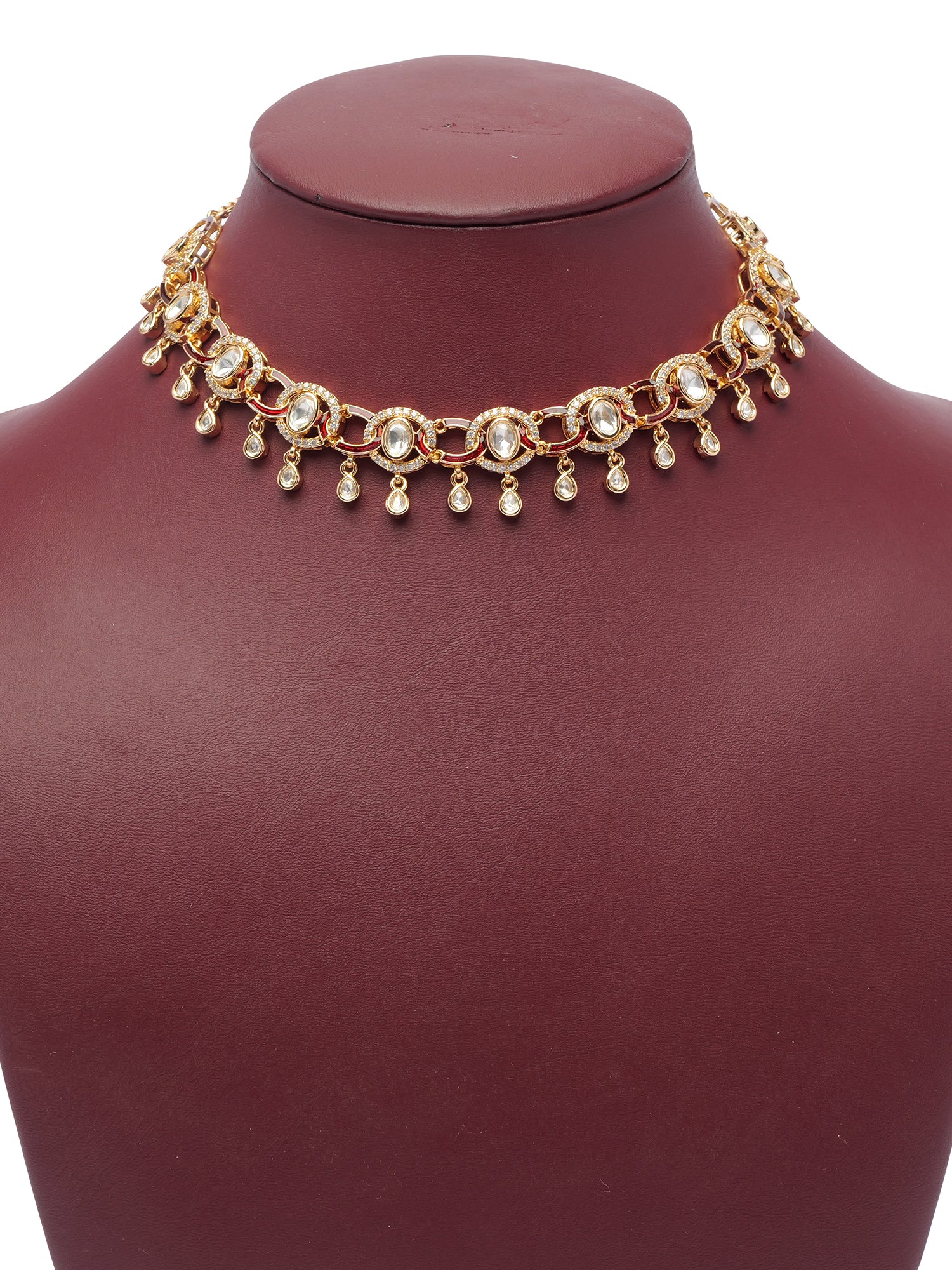 Farah Kundan Necklace Set in Maroon