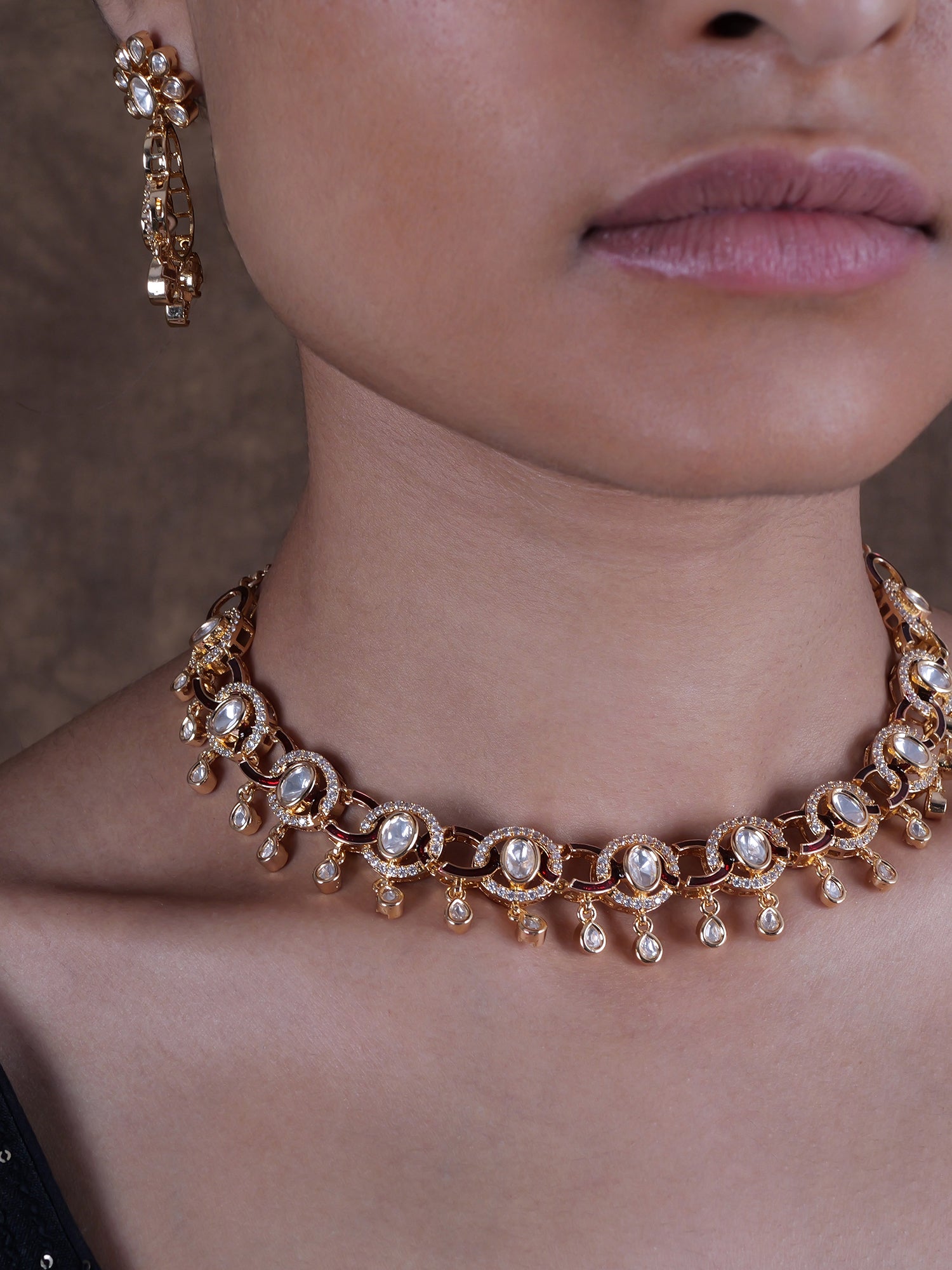 Farah Kundan Necklace Set in Maroon