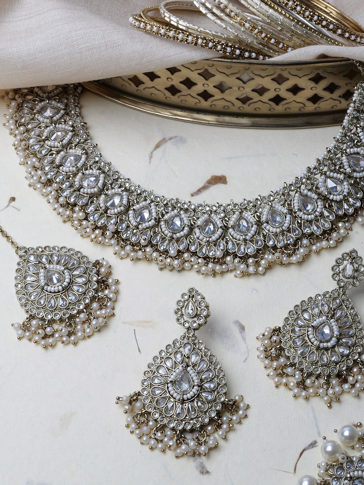 Fareeha Necklace Set in White