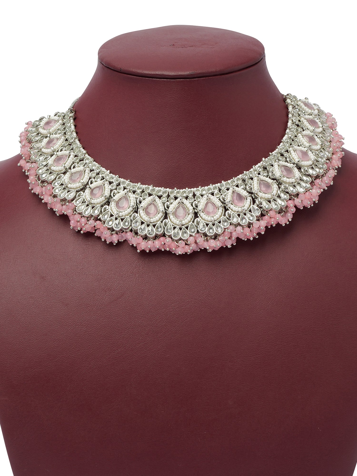 Fareeha Necklace Set in Light Pink and Rhodium