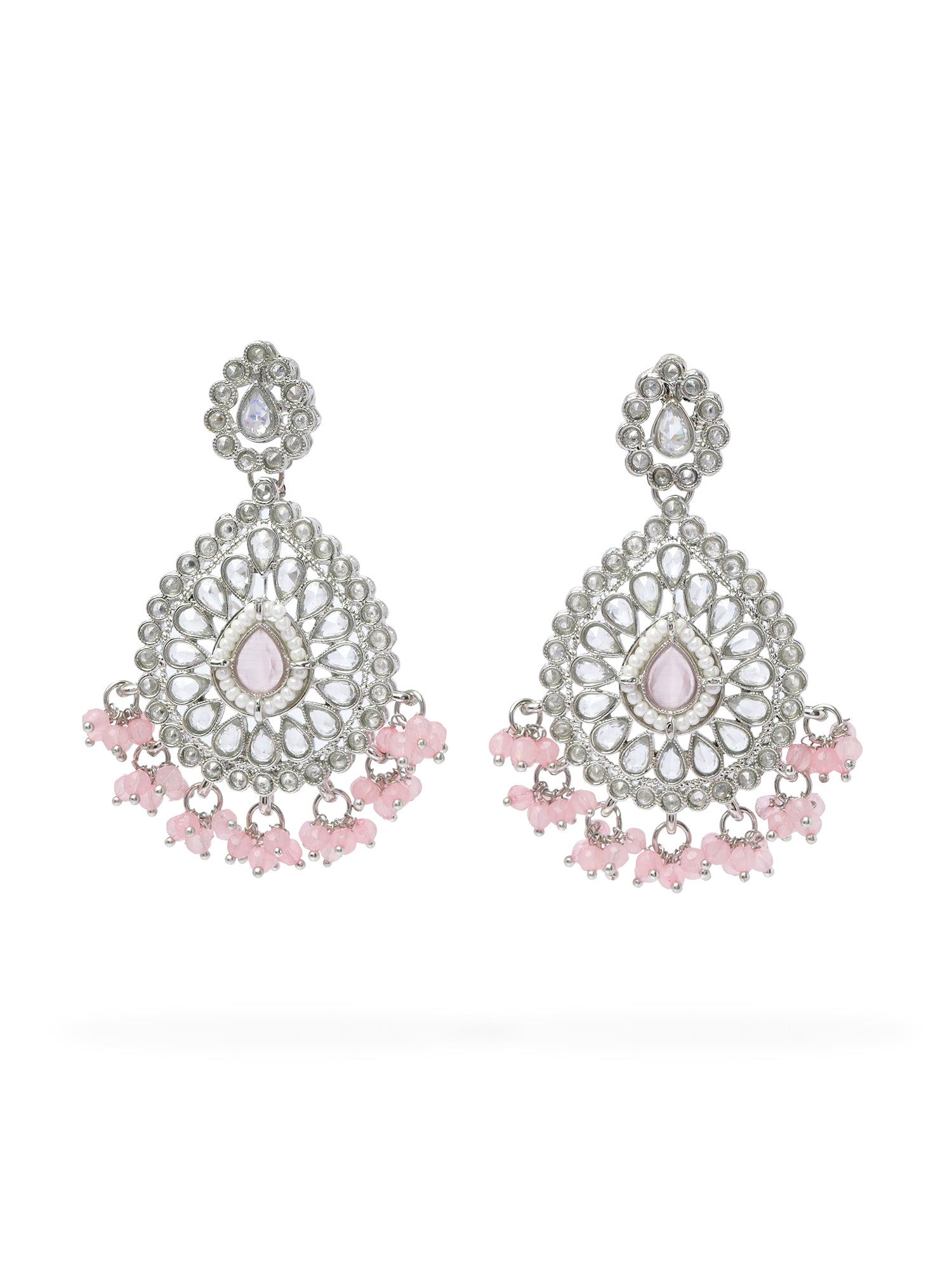 Fareeha Necklace Set in Light Pink and Rhodium
