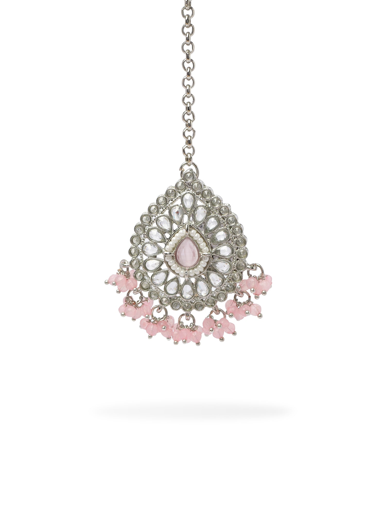 Fareeha Necklace Set in Light Pink and Rhodium