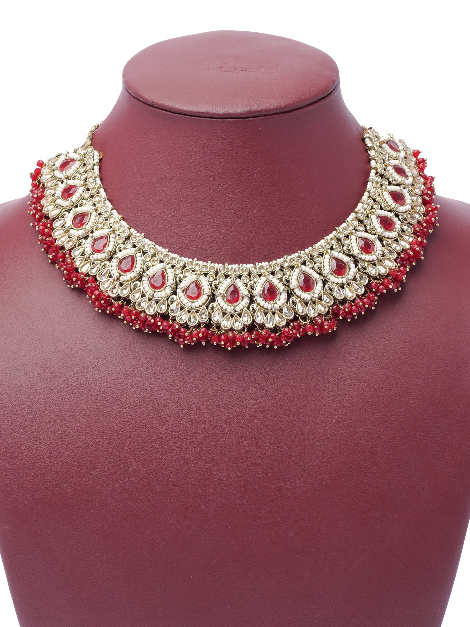 Fareeha Necklace Set in Maroon