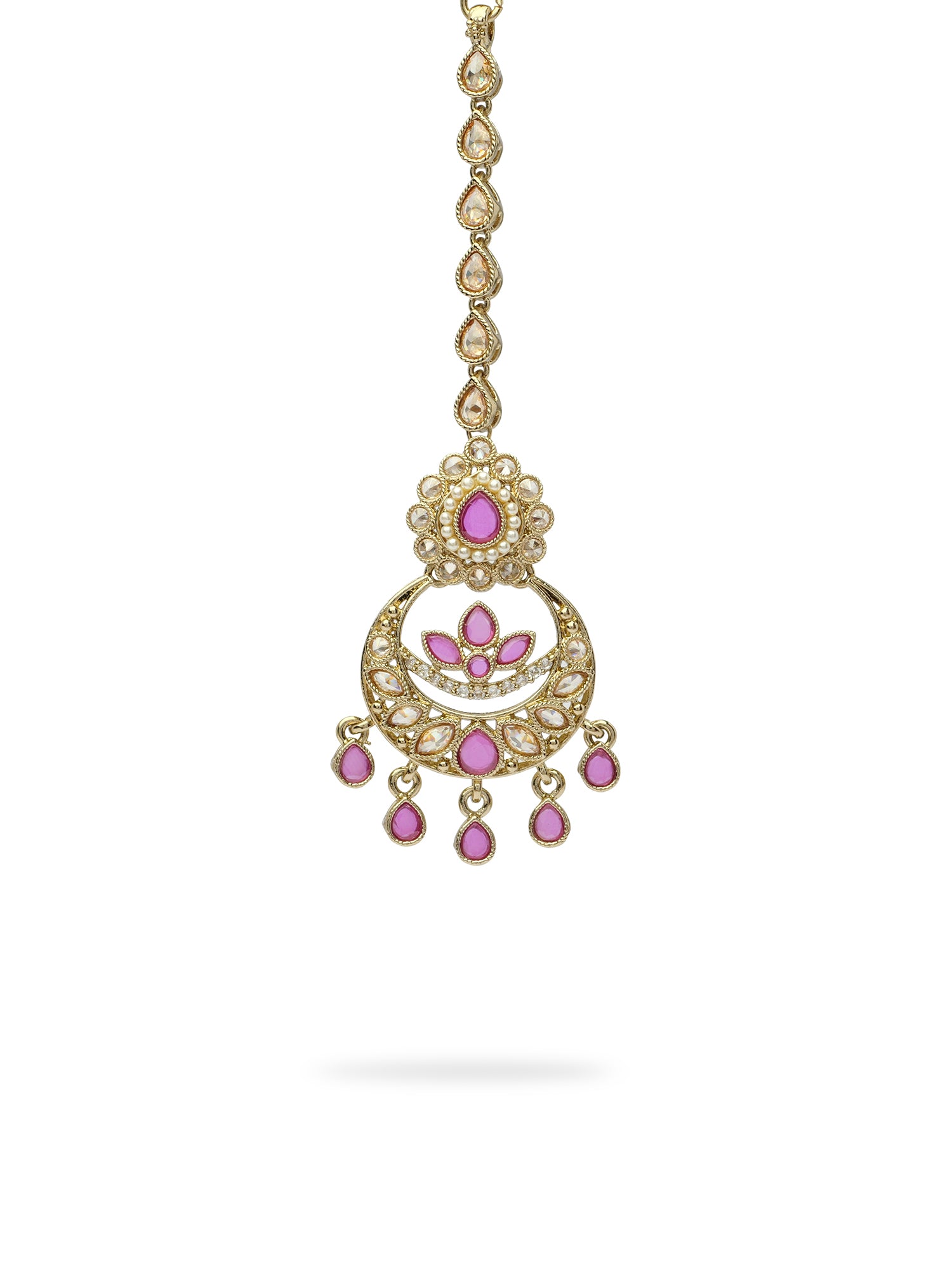Fariha Pearl Maang Tikka in Hot Pink