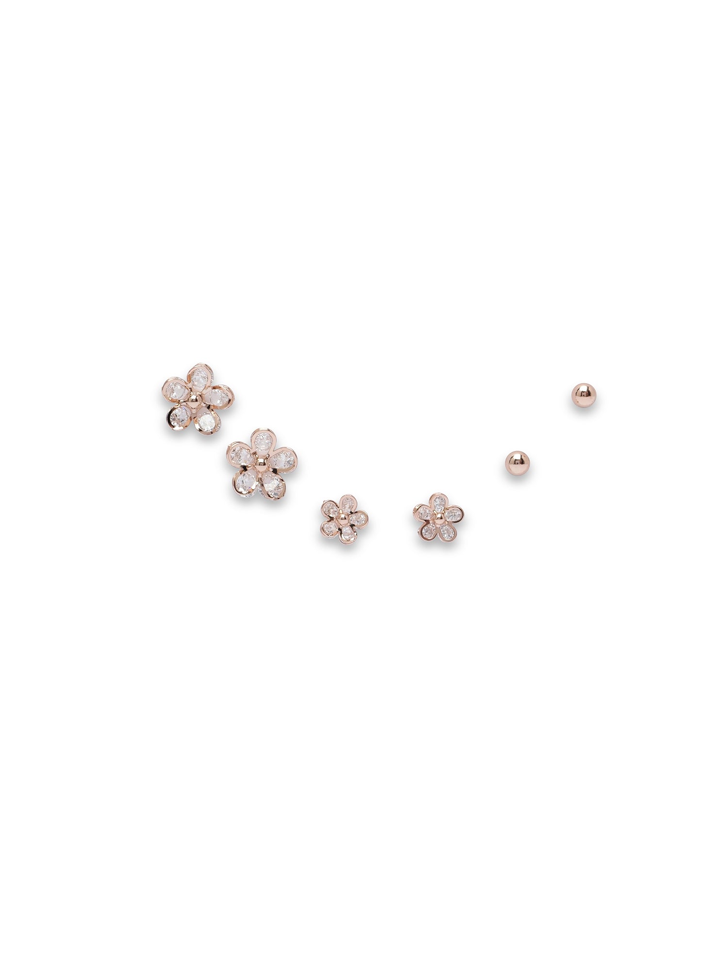 Flora Pack of 3 Rose Gold Cubic Zirconia Stud Earrings