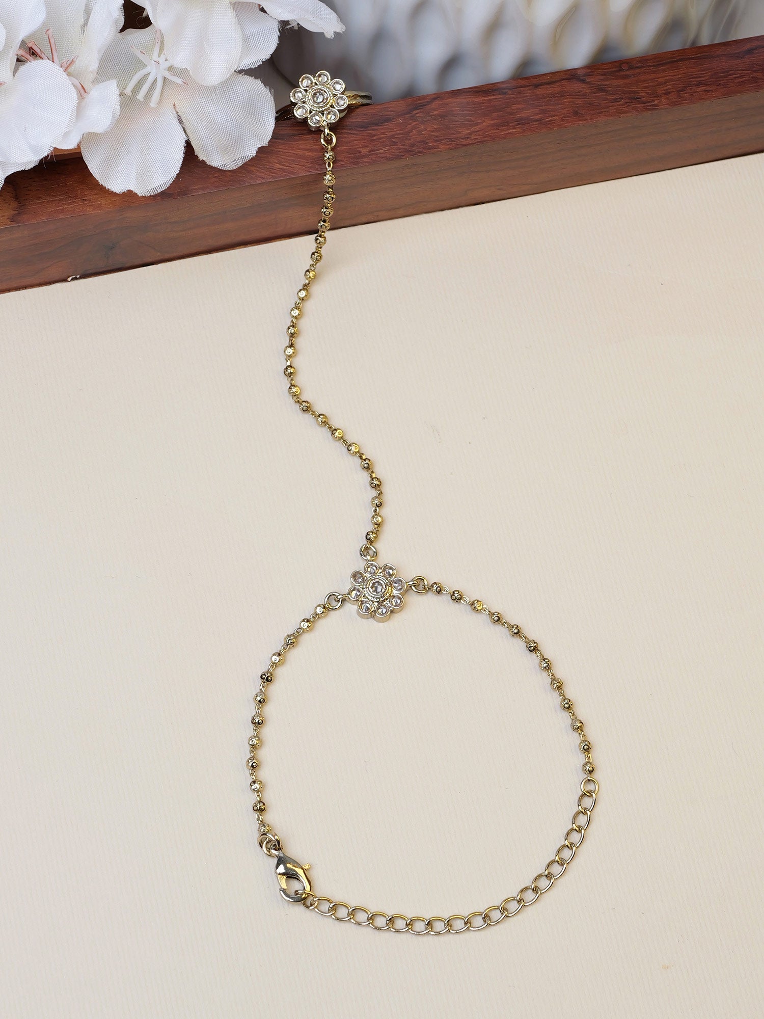 Forever Floral Hand Chain in Champagne and Antique Gold