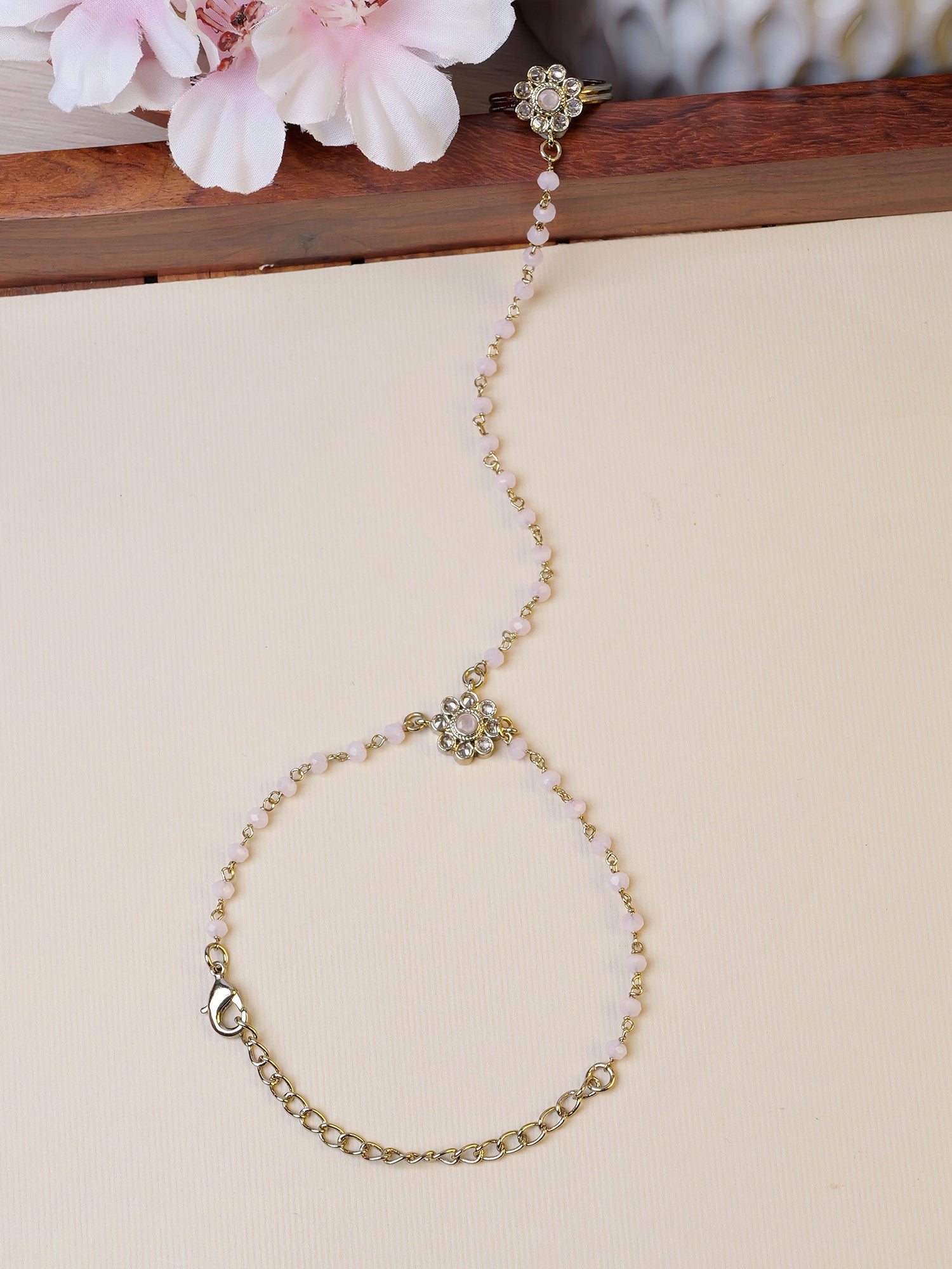 Forever Floral Hand Chain in Light Pink and Antique Gold