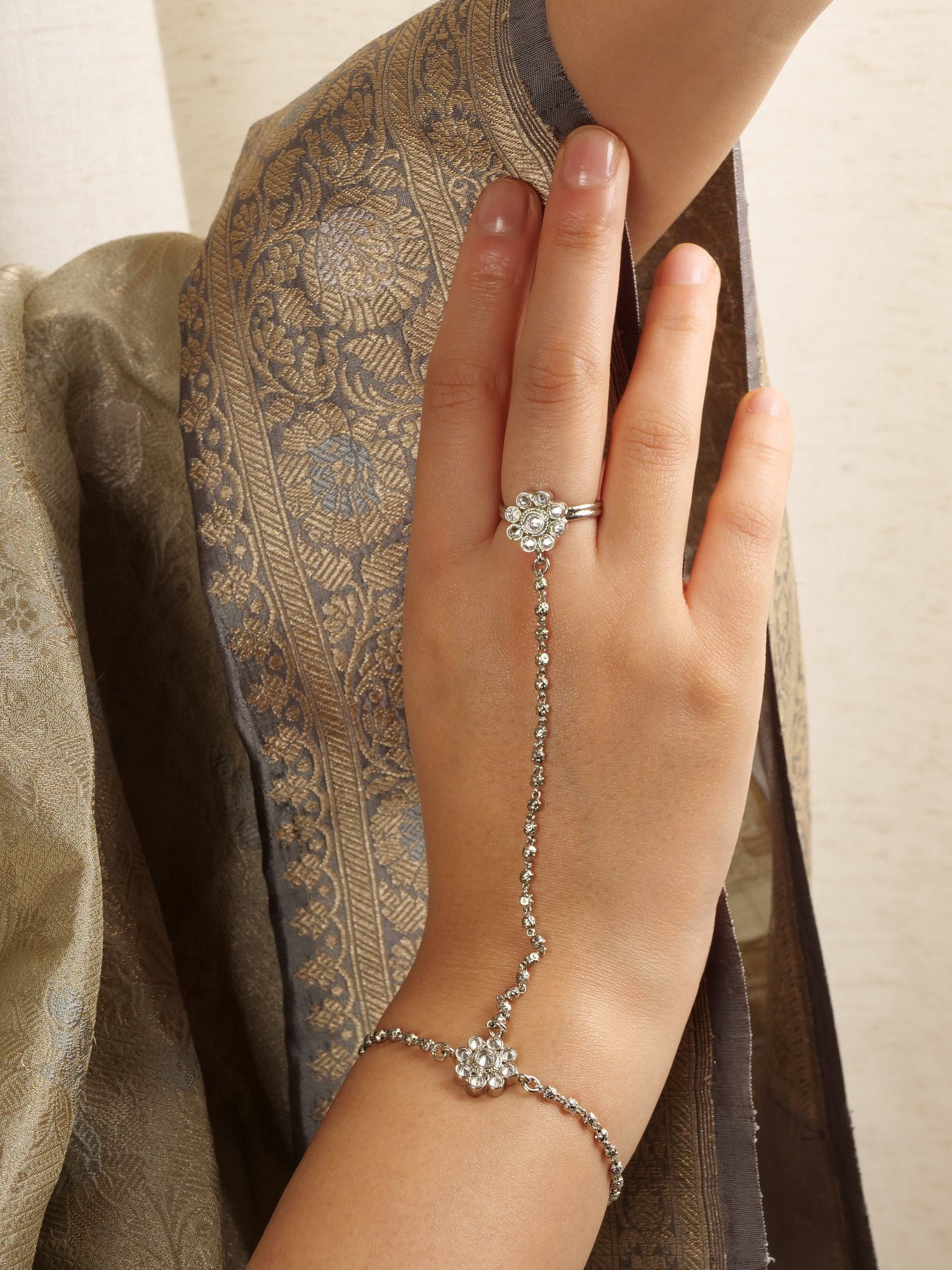 Forever Floral Hand Chain in Rhodium