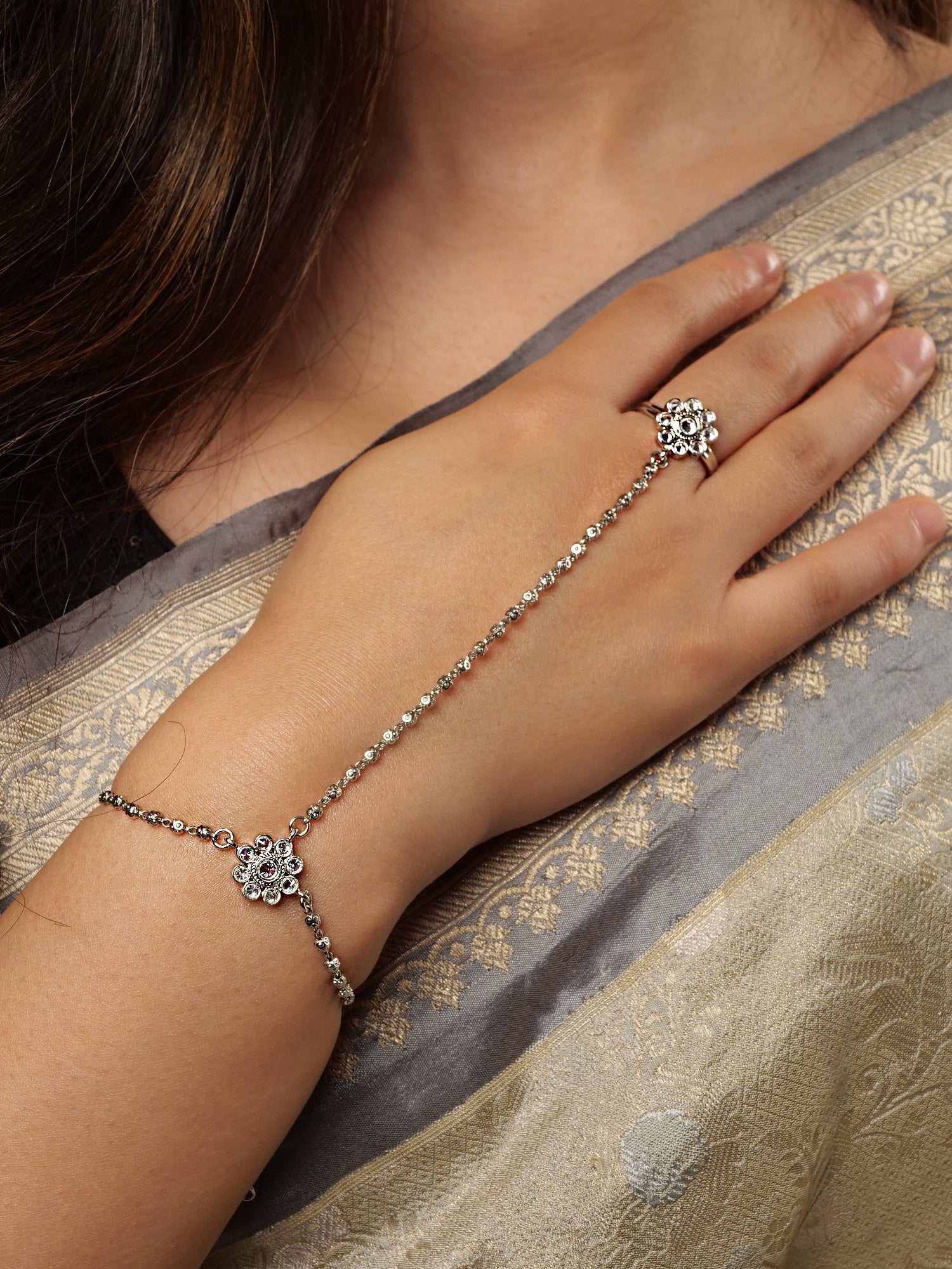 Forever Floral Hand Chain in Rhodium