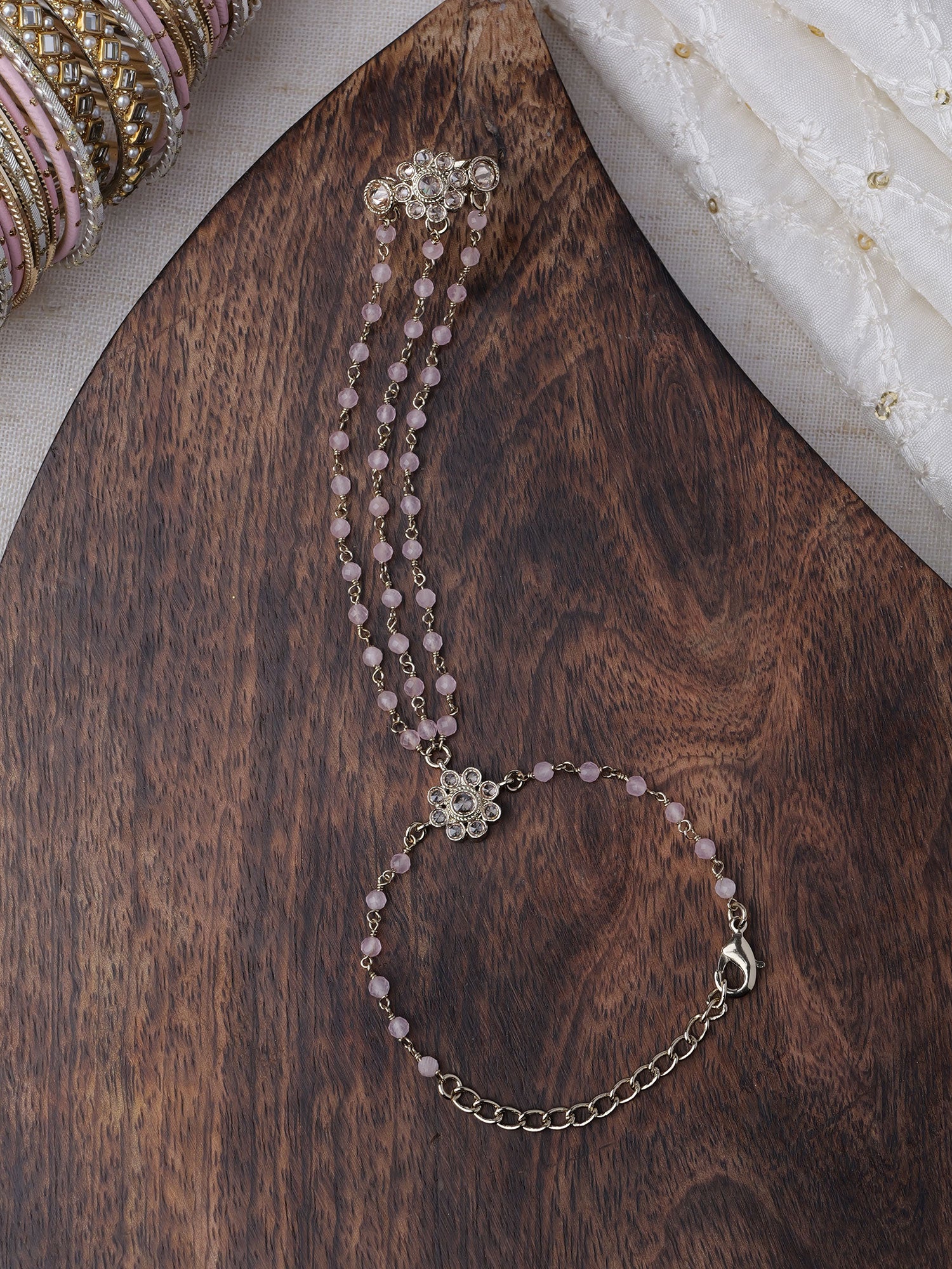 Forever Floral Triple Hand Chain in Light Pink