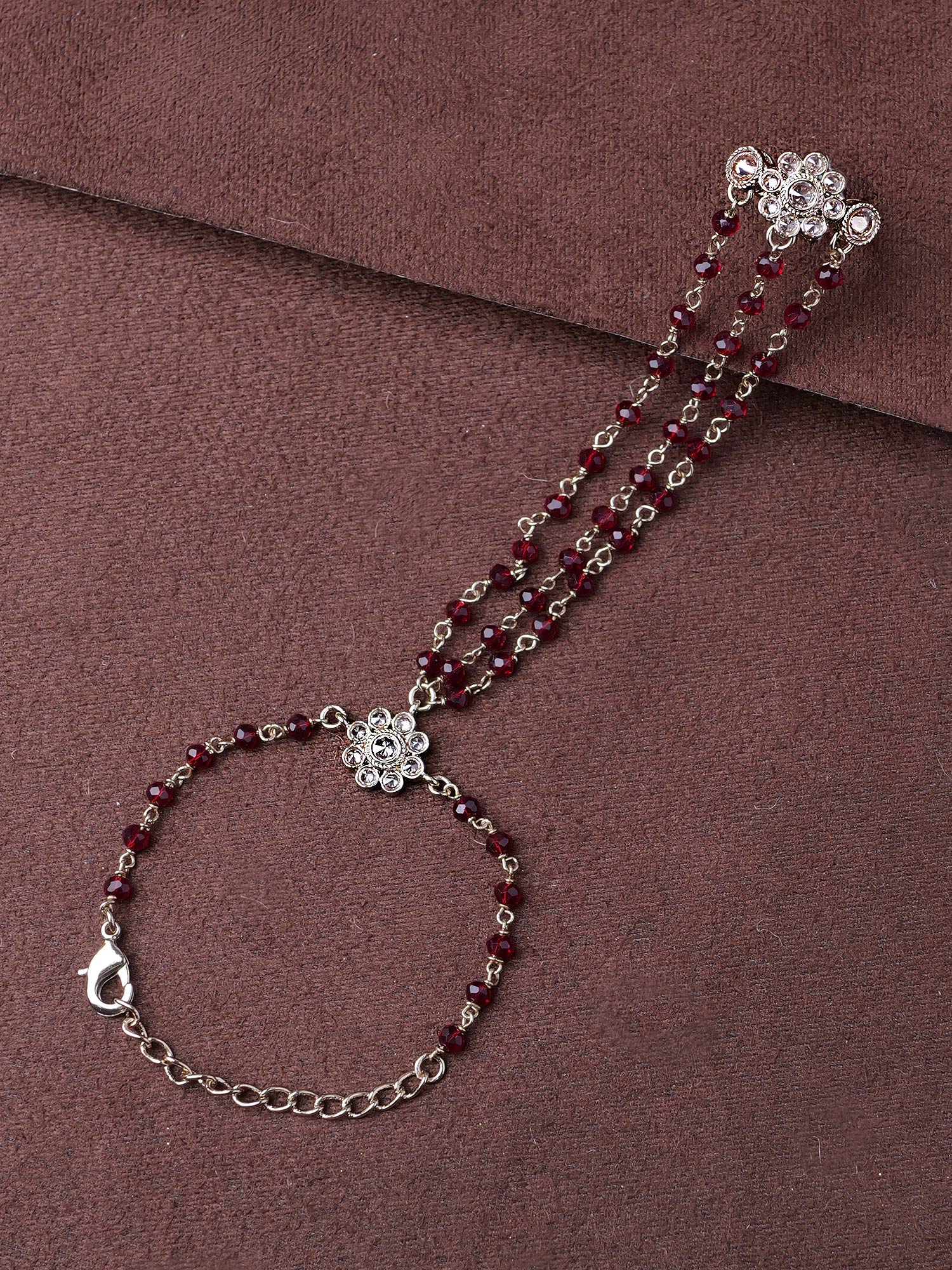 Forever Floral Triple Hand Chain in Maroon
