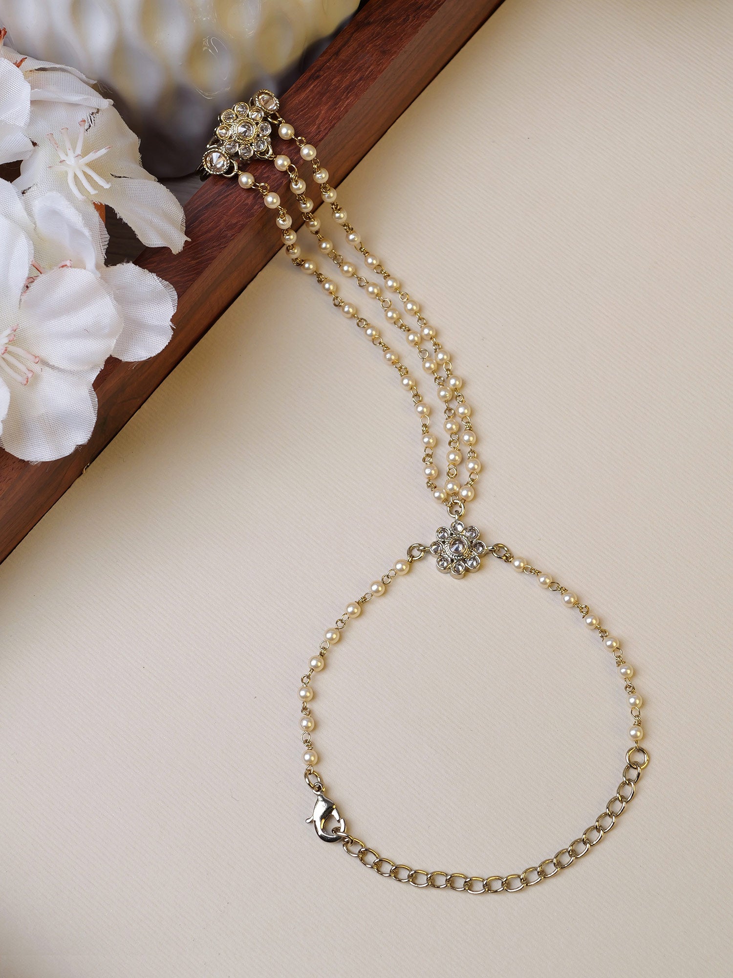 Forever Floral Triple Hand Chain in Pearl and Champagne